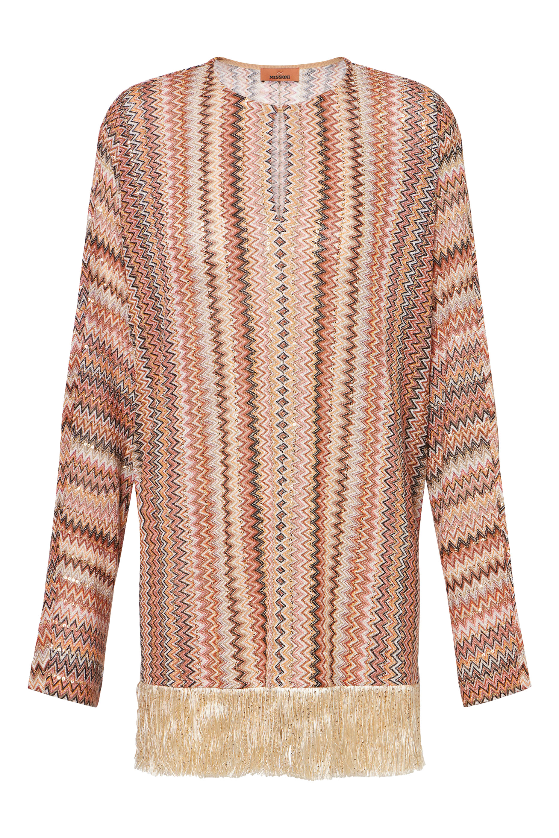 Exclusive Chevron Raschel Sequinned Fringed Blouse