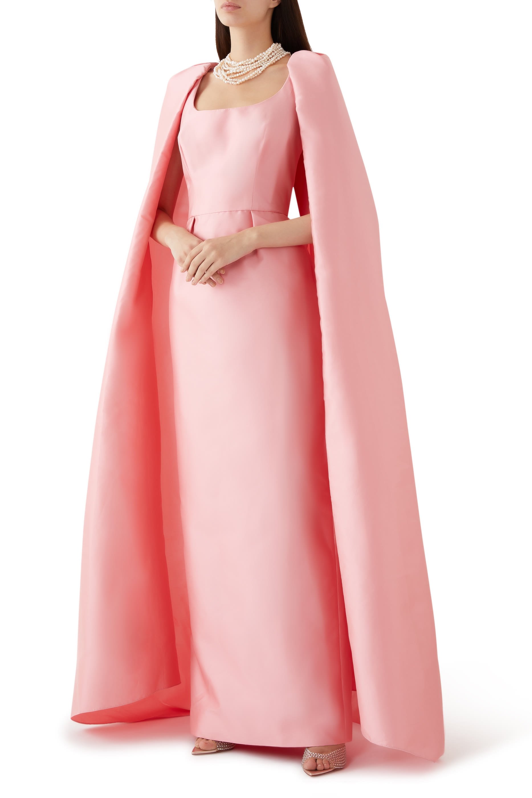 Scoop Neck Column Gown with Integral Cape