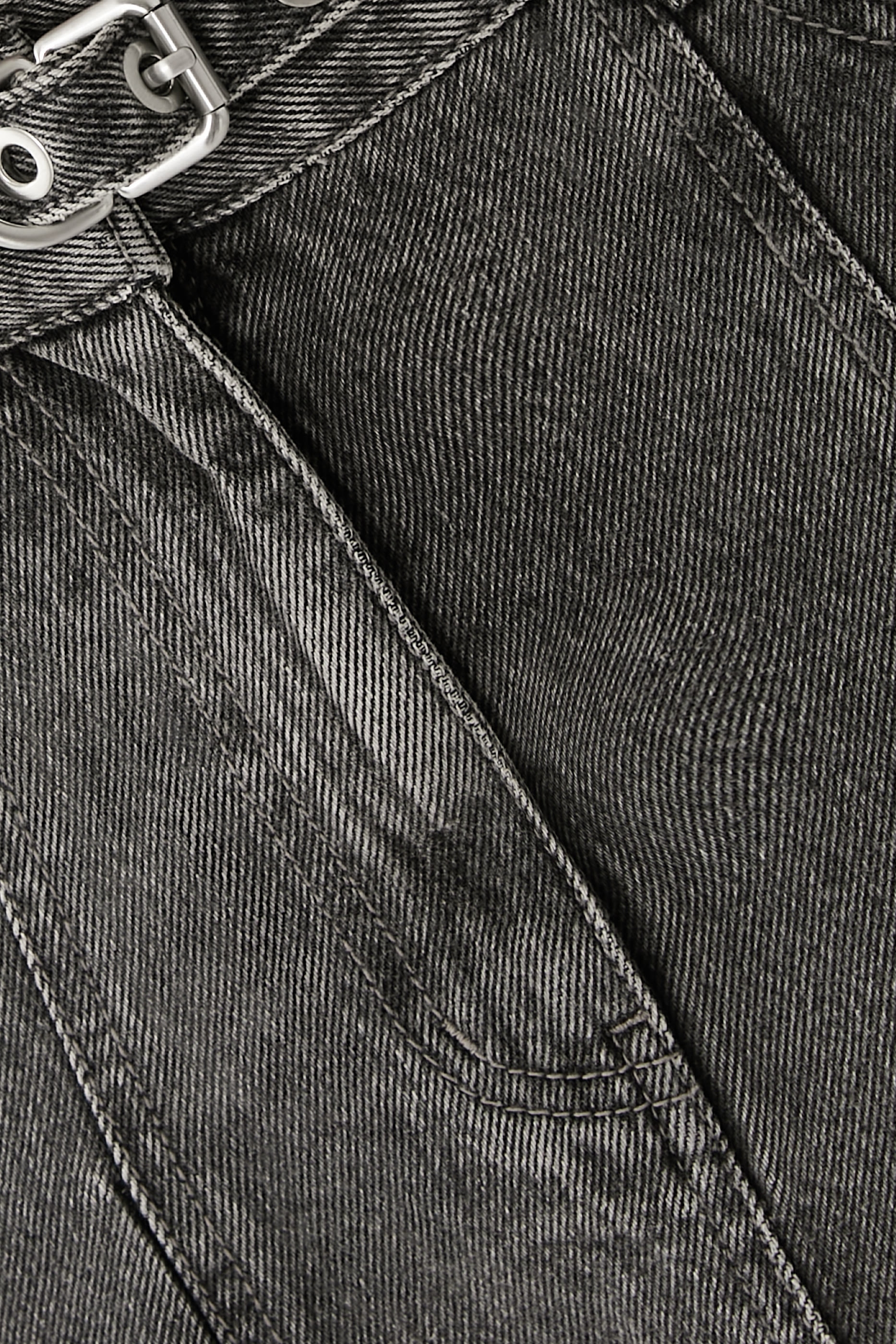 Flounce Hem Belted Denim Skirt