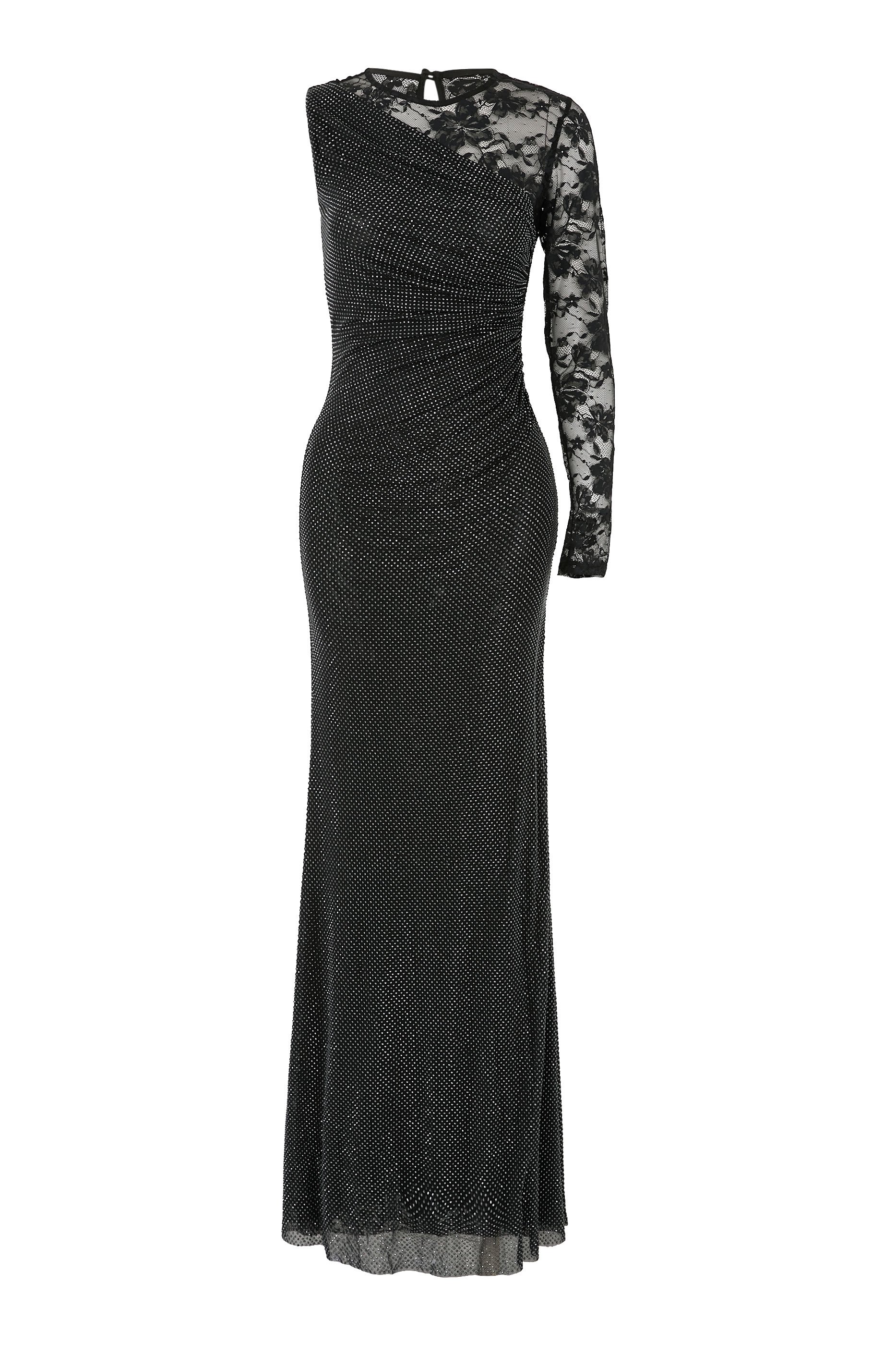 Rhinestone Lace Sleeves Maxi Dress