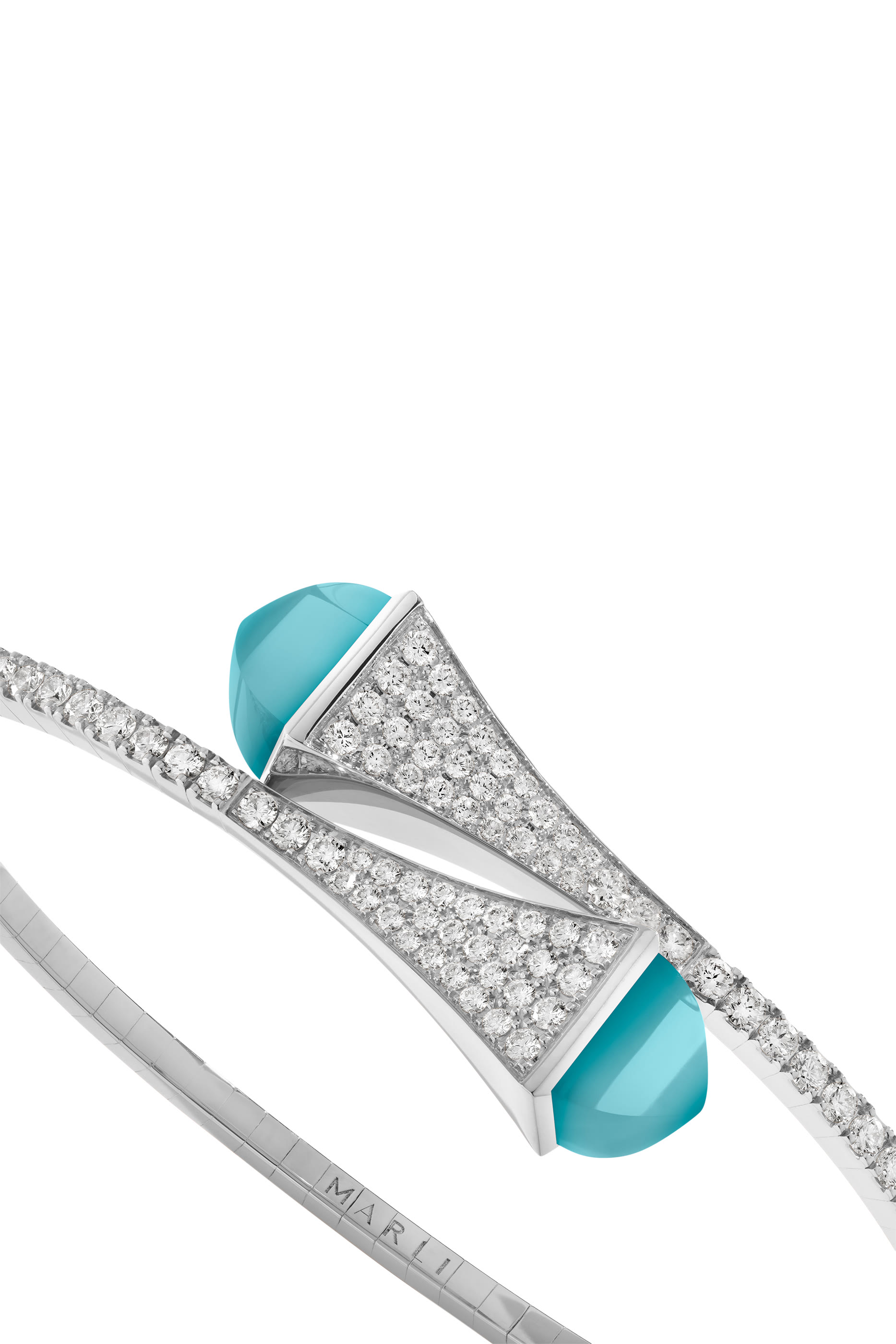 Cleo  Bangle, 18k White Gold with Blue Chalcedony & Diamonds