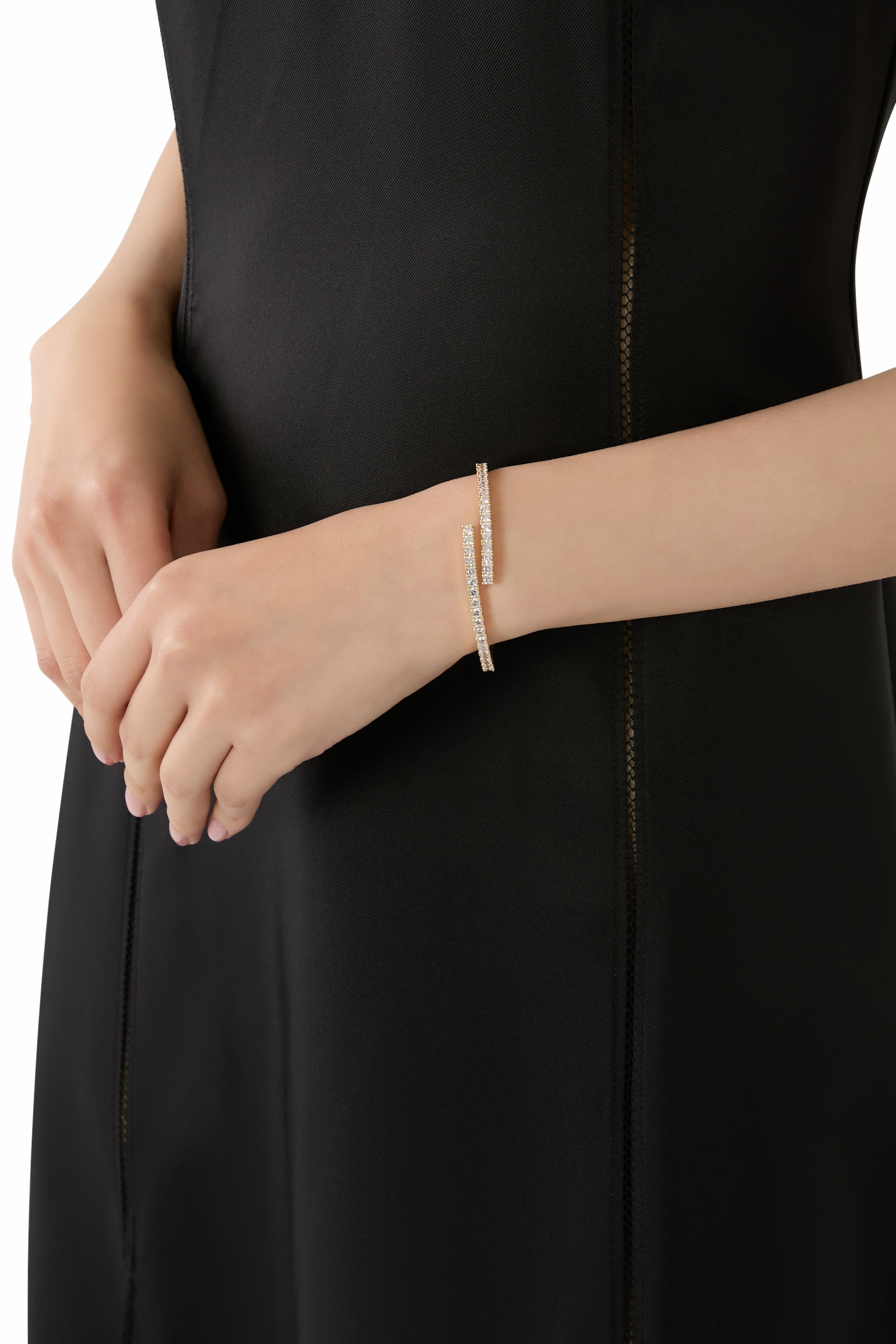  Open Cuff, Gold-Plated Brass & Cubic Zirconia