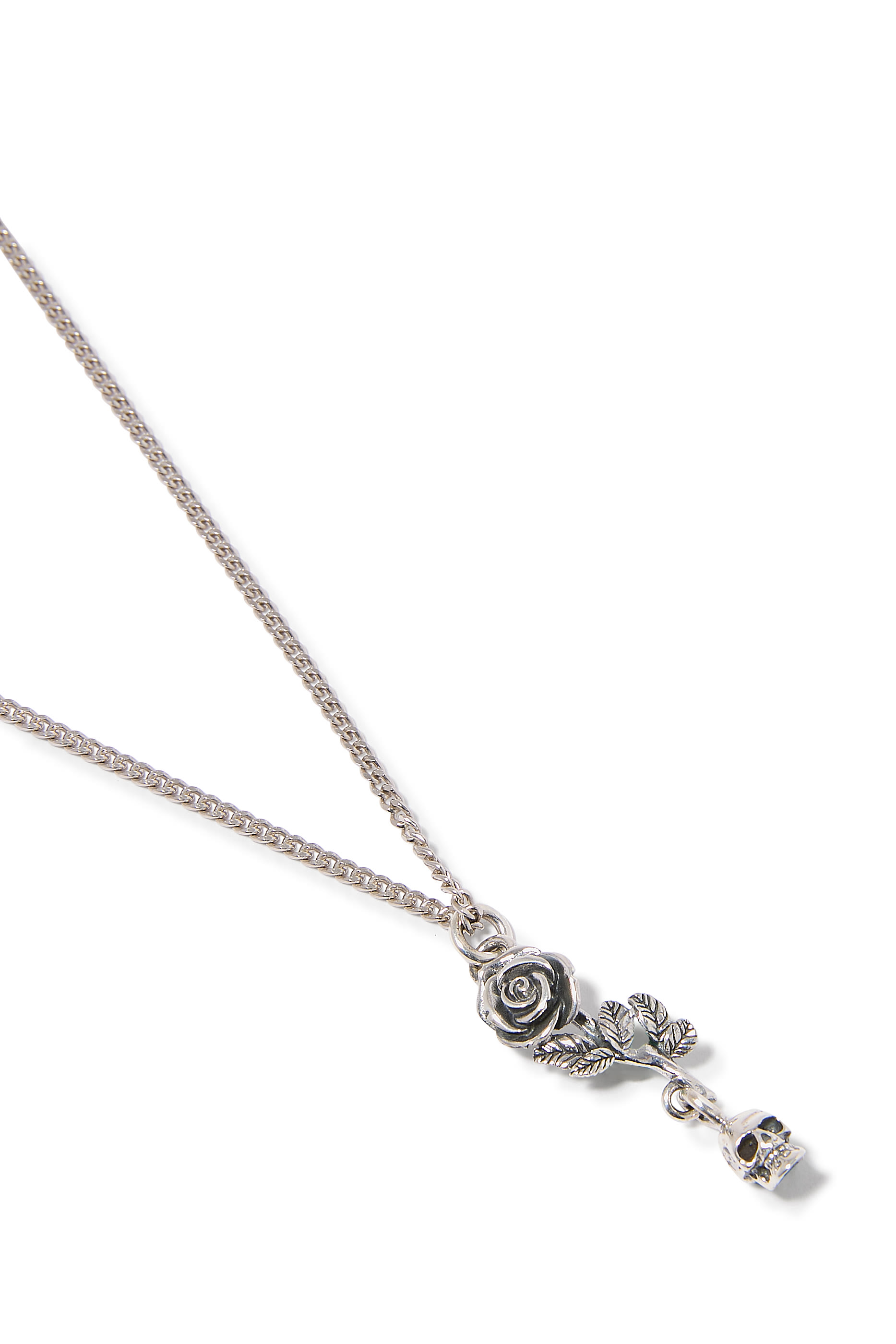 Rose and Skull Pendant Necklace, Sterling Silver