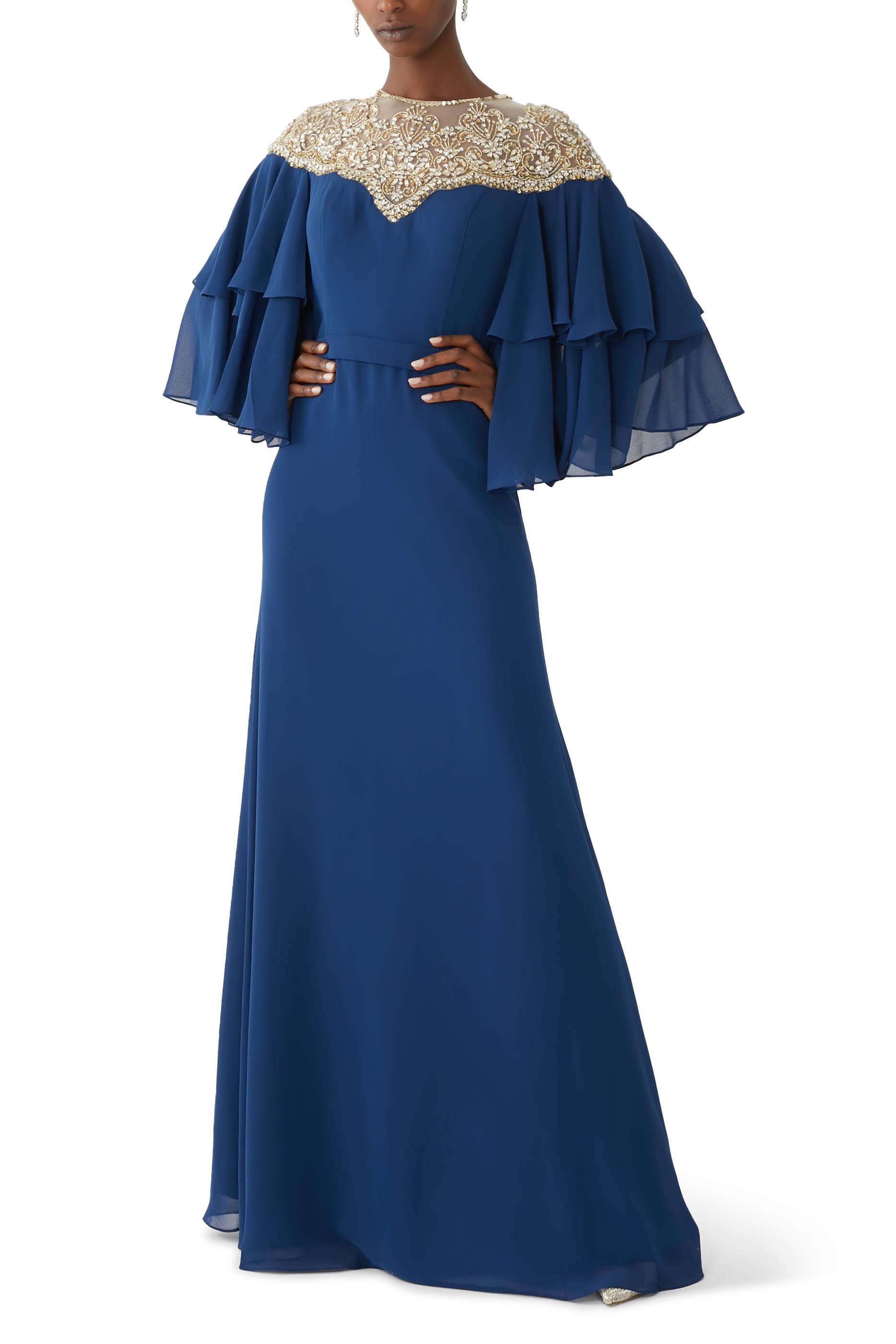 Embellished Ruffled Gown