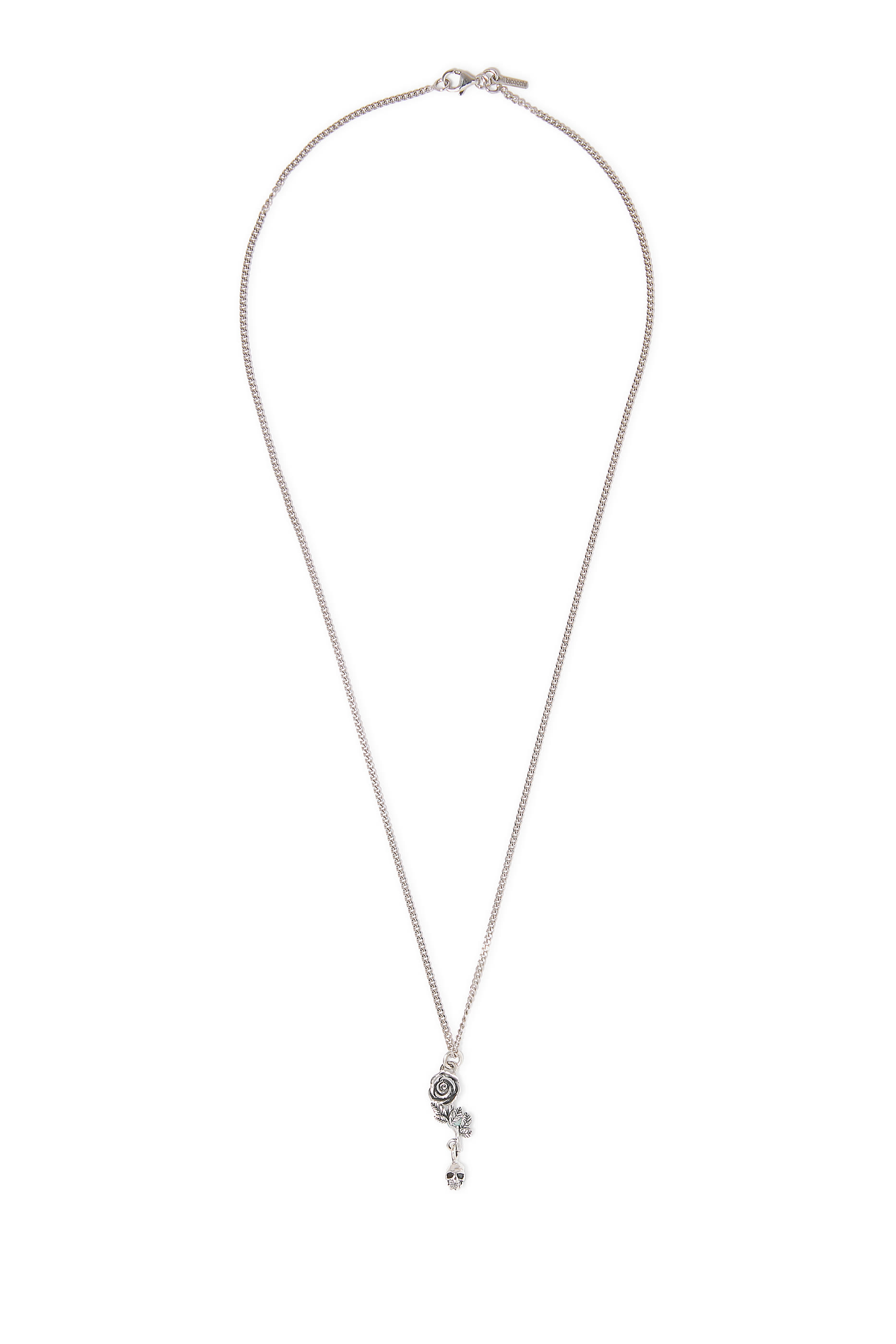 Rose and Skull Pendant Necklace, Sterling Silver