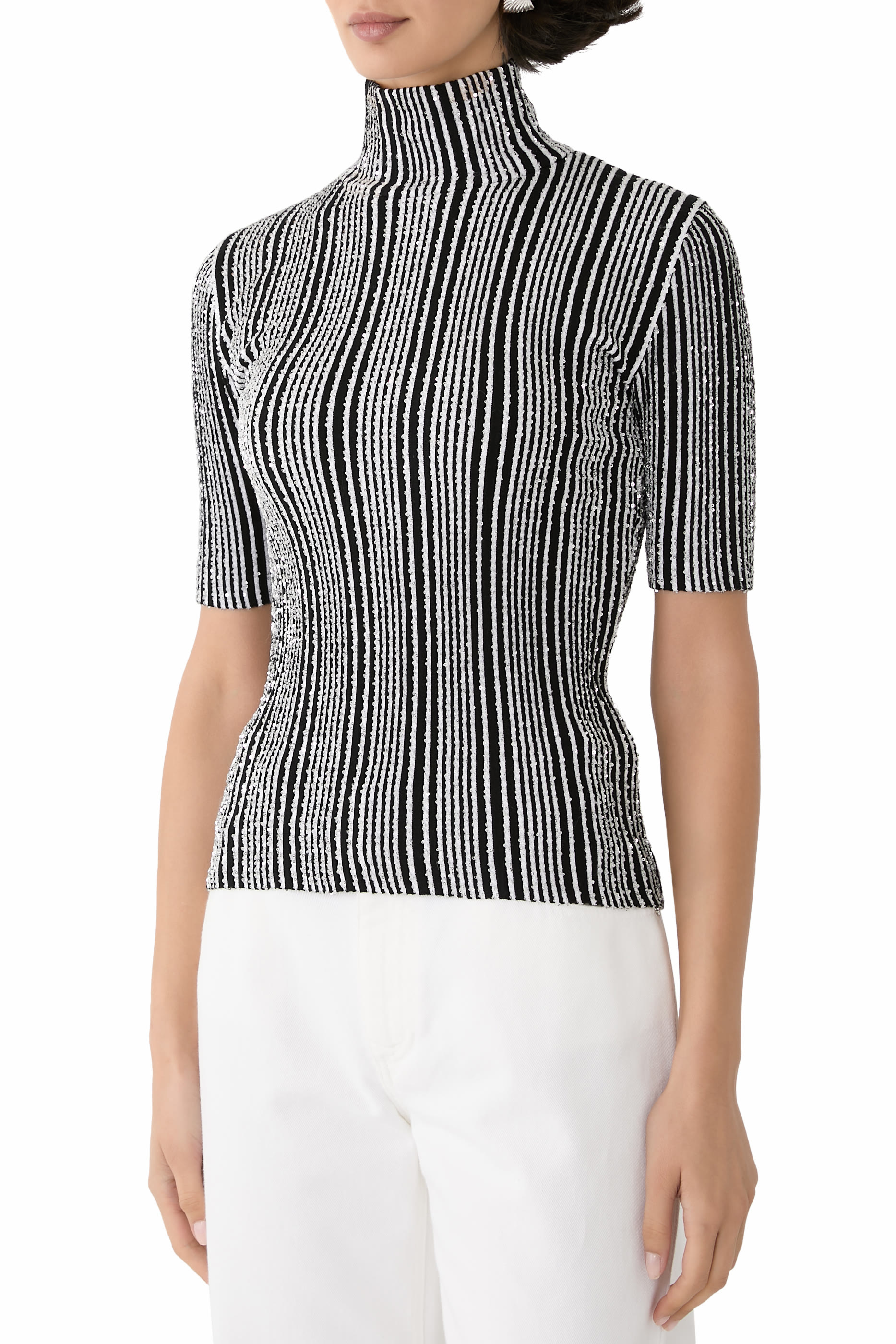 Partialized Sequinned Knit Top