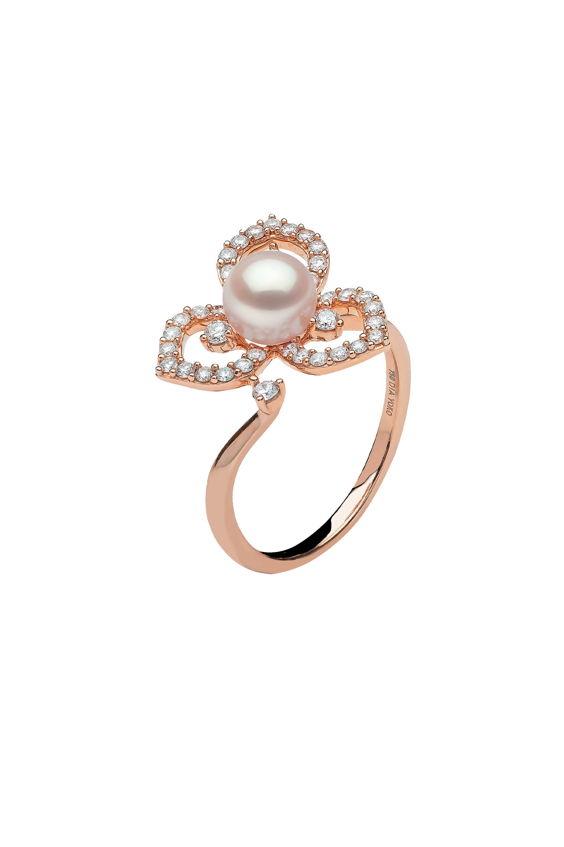 Petal Ring, 18k Rose Gold, Diamond & Pearl