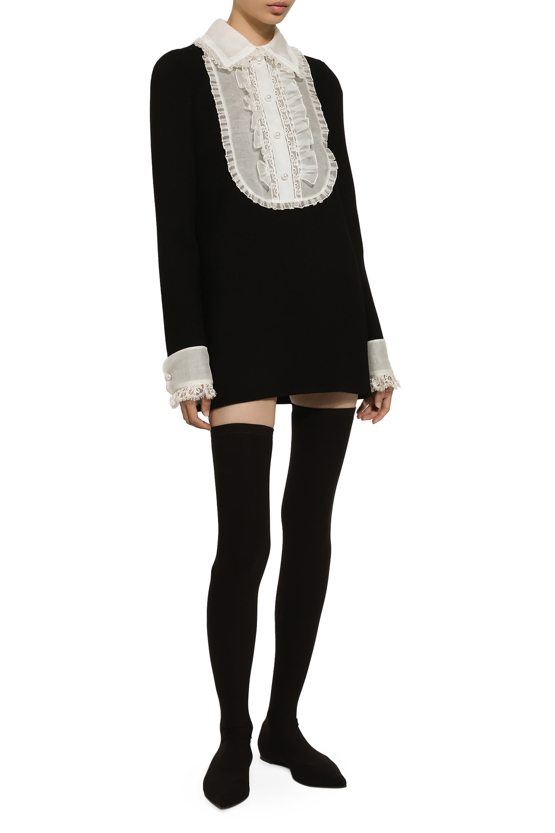 Short Wool Crepe Dress with Organza Shirt