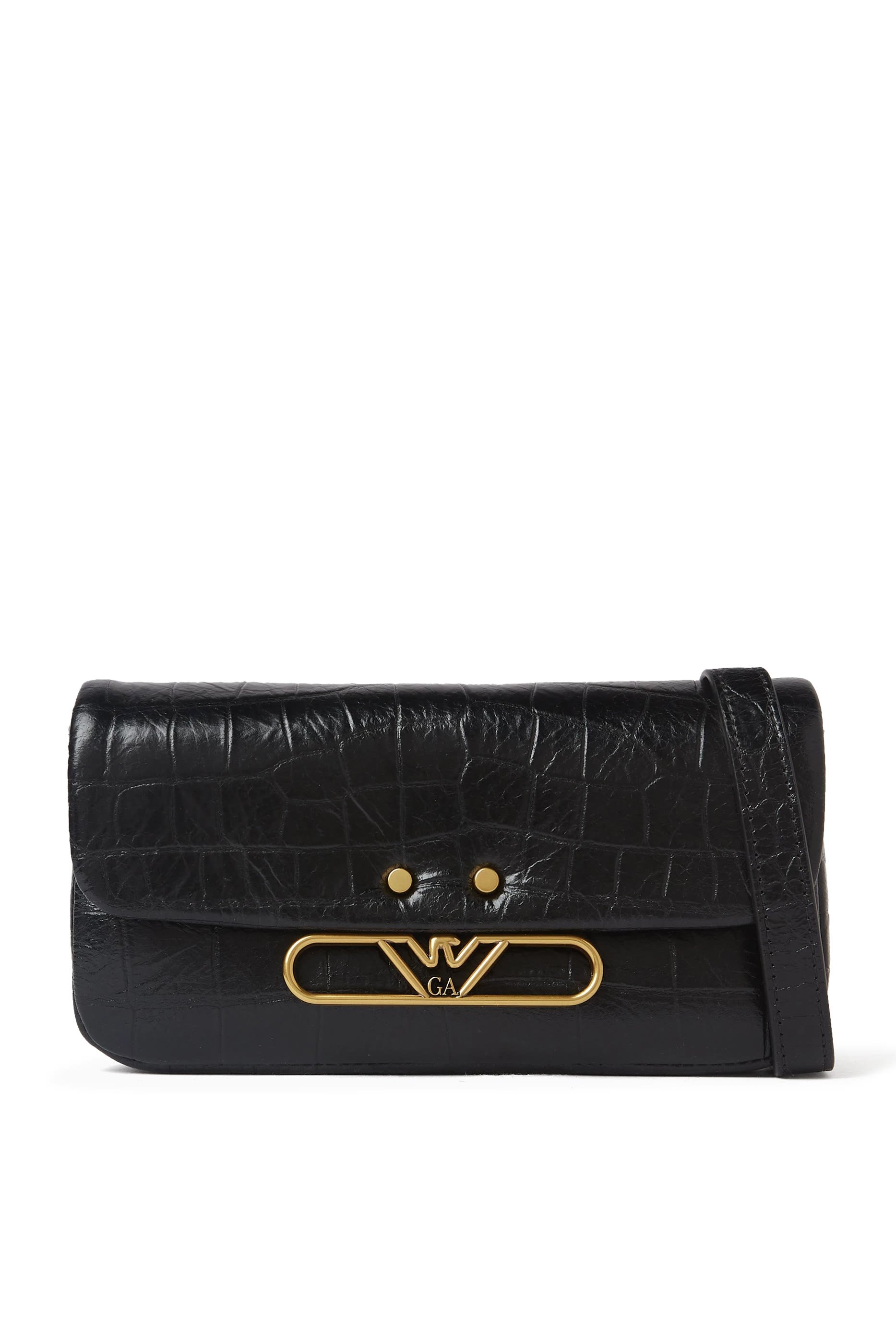  Eagle Logo Crossbody Bag in Croc-Embossed Leather 