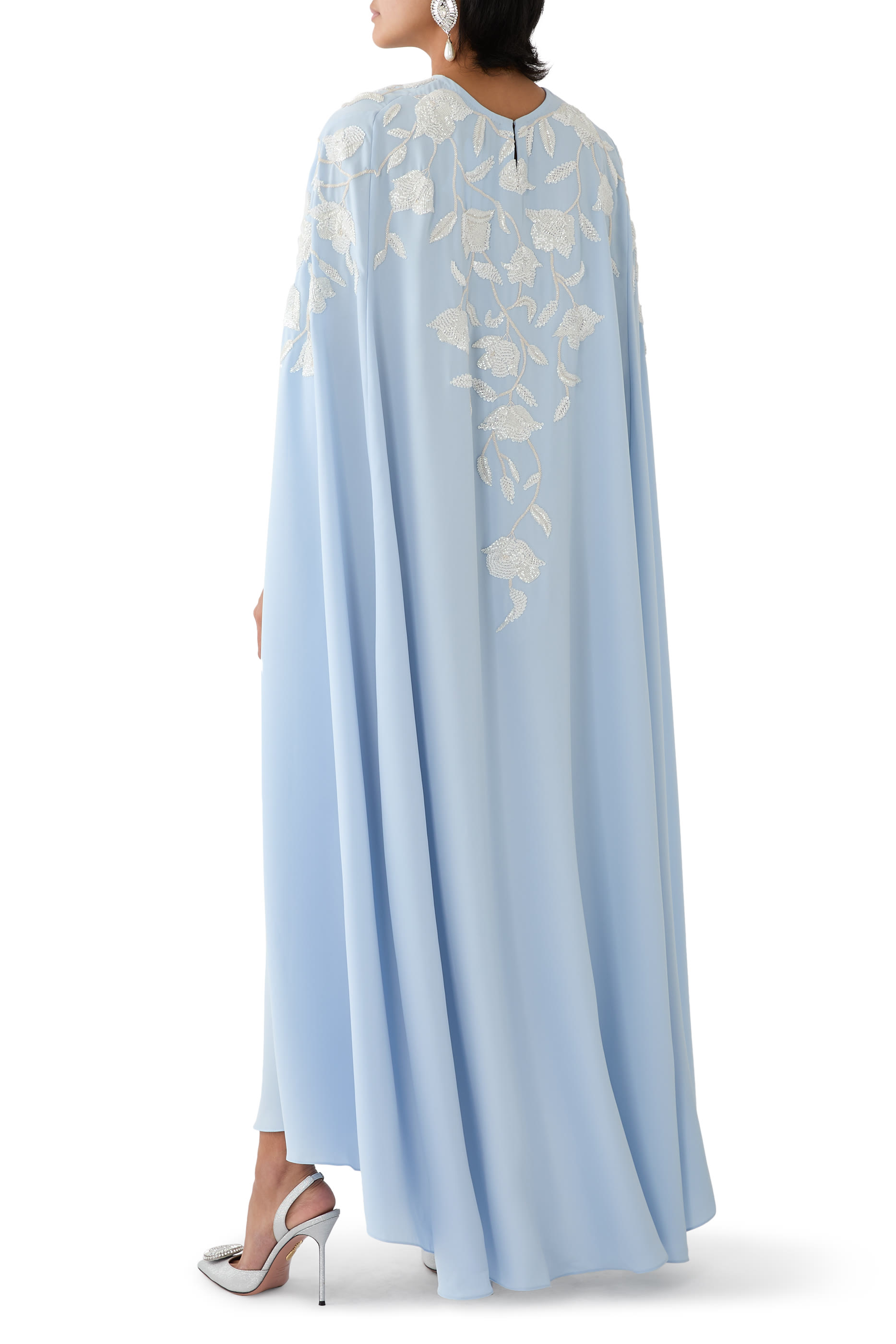 Floral Embellished Cape Dress