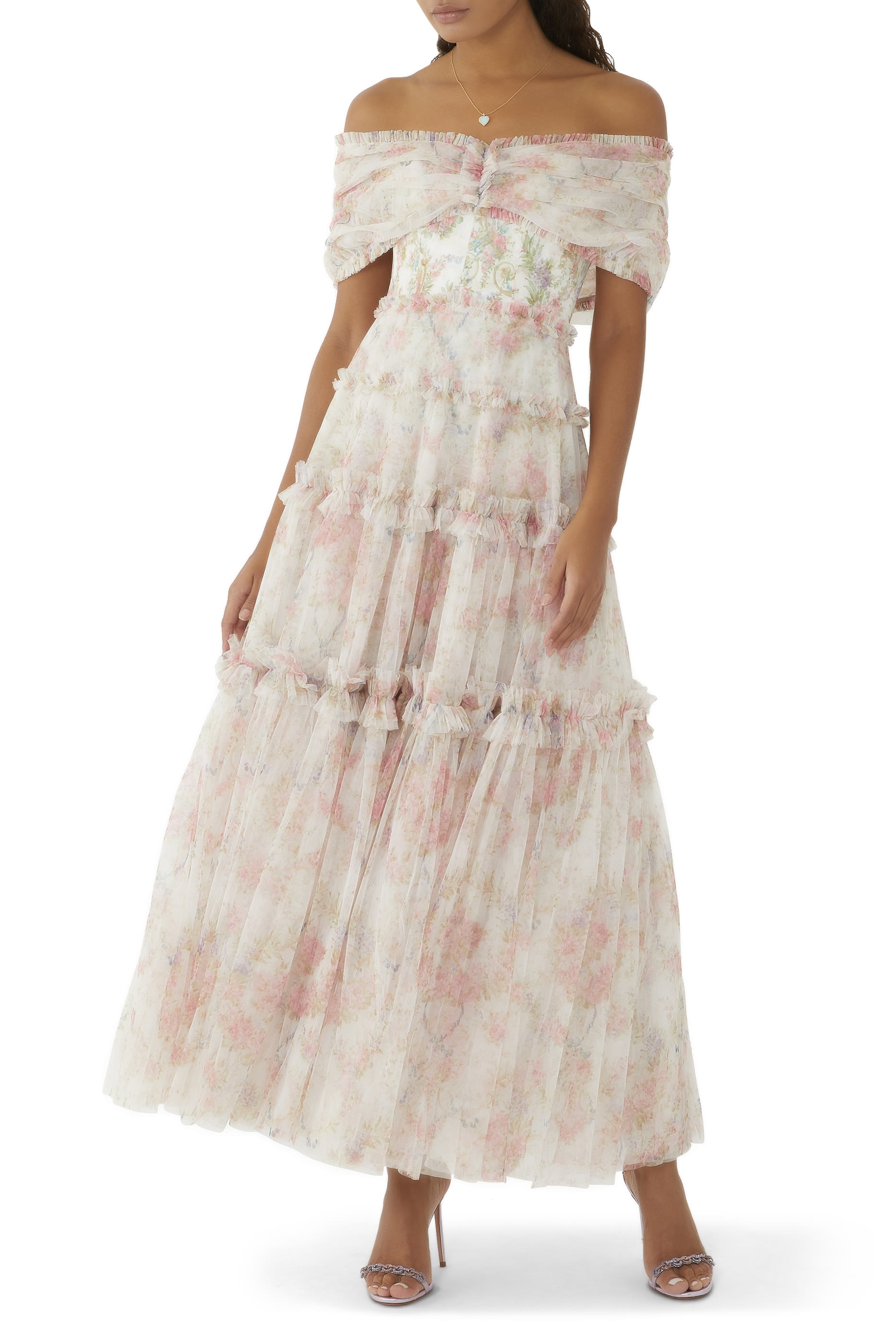 Floral Wreath Grace Off Shoulder Gown