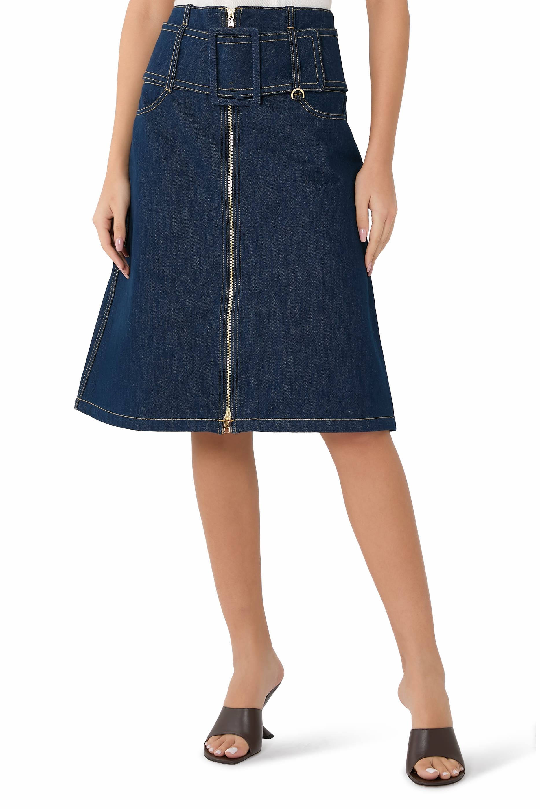  Slit Midi Skirt in Organic Cotton Denim 