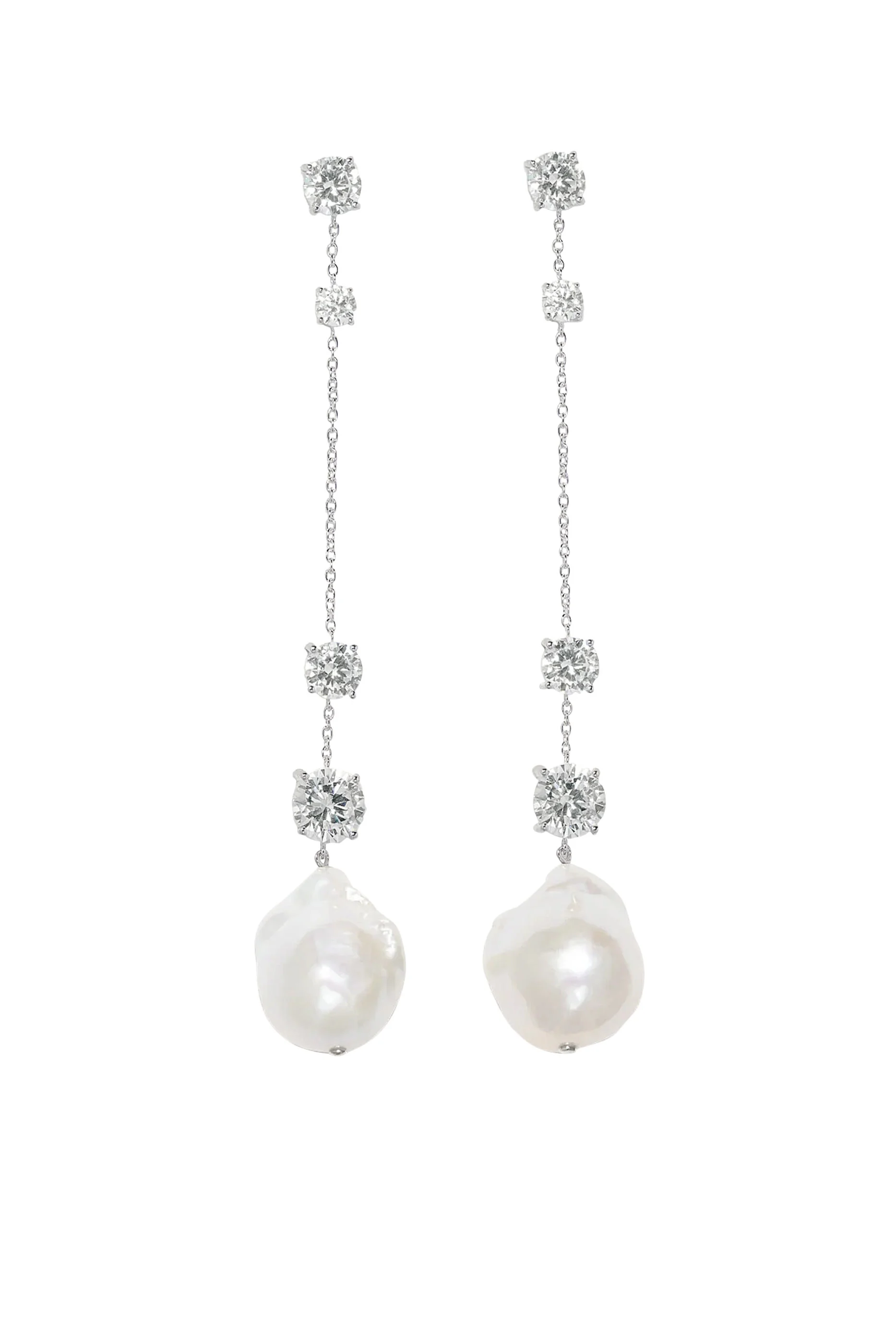 Drop Earrings, Recycled Sterling Silver Plated in Rhodium & Cubic Zirconia