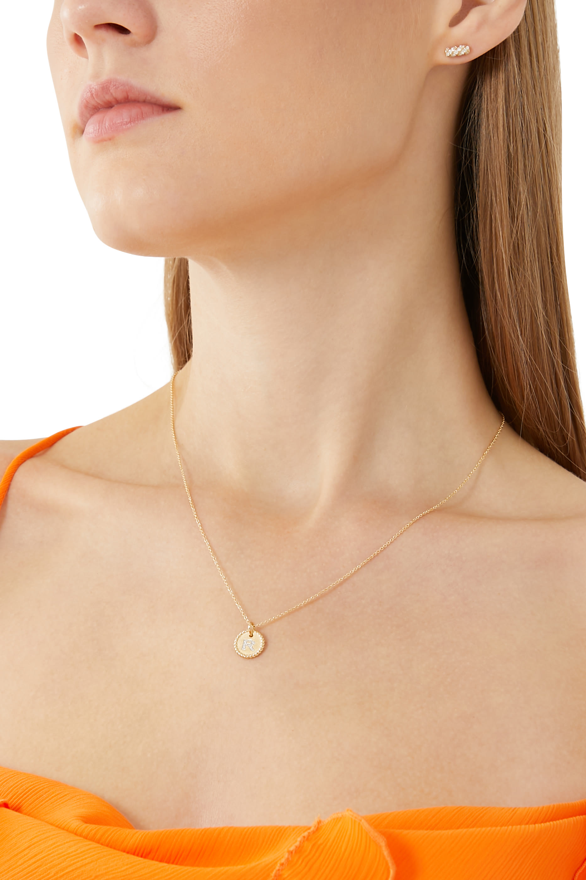 Initial R Cable Charm Necklace, 18k Yellow Gold & Diamonds