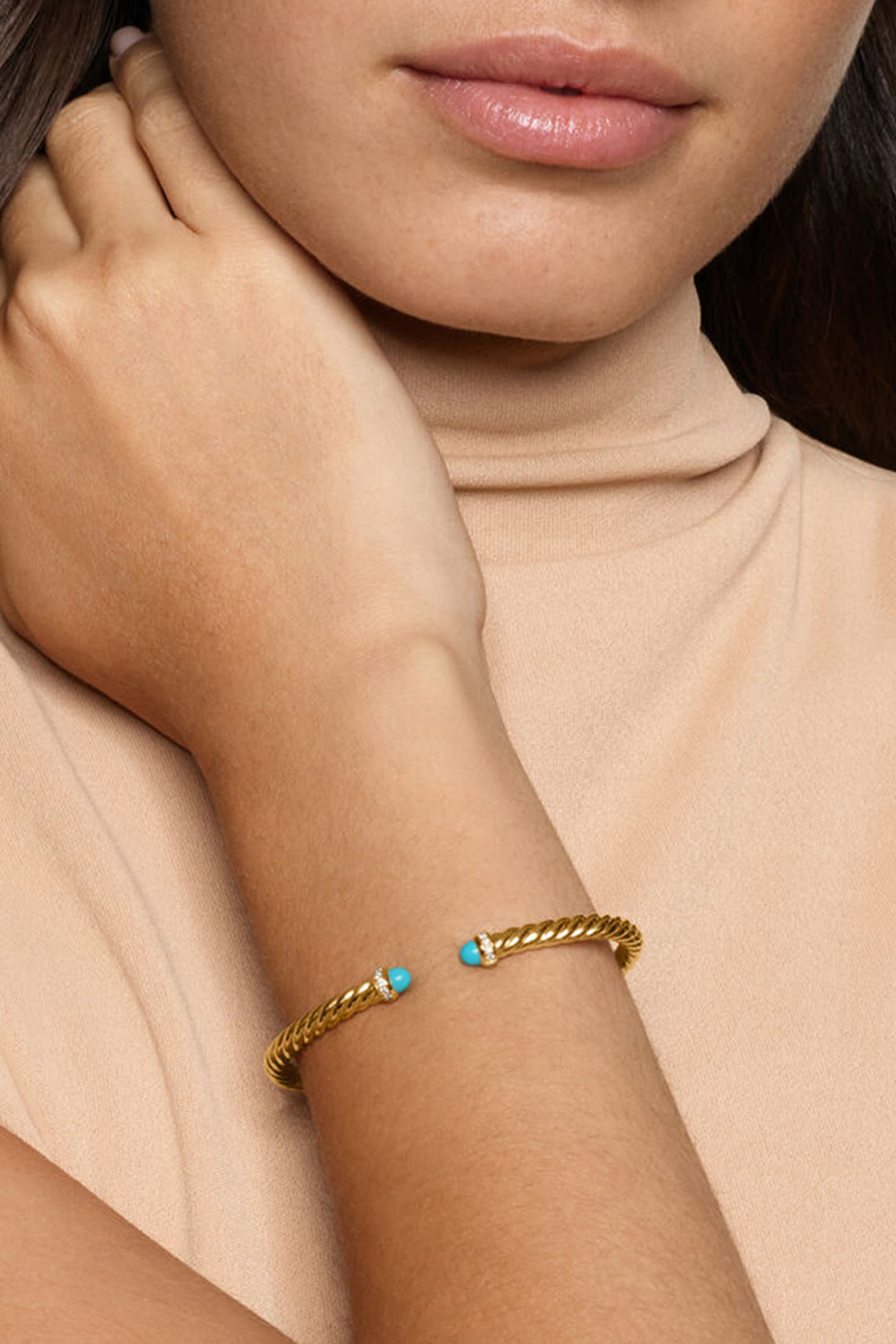Cablespira&reg; Flex Bracelet, 18K Yellow Gold with Turquoise & Diamonds