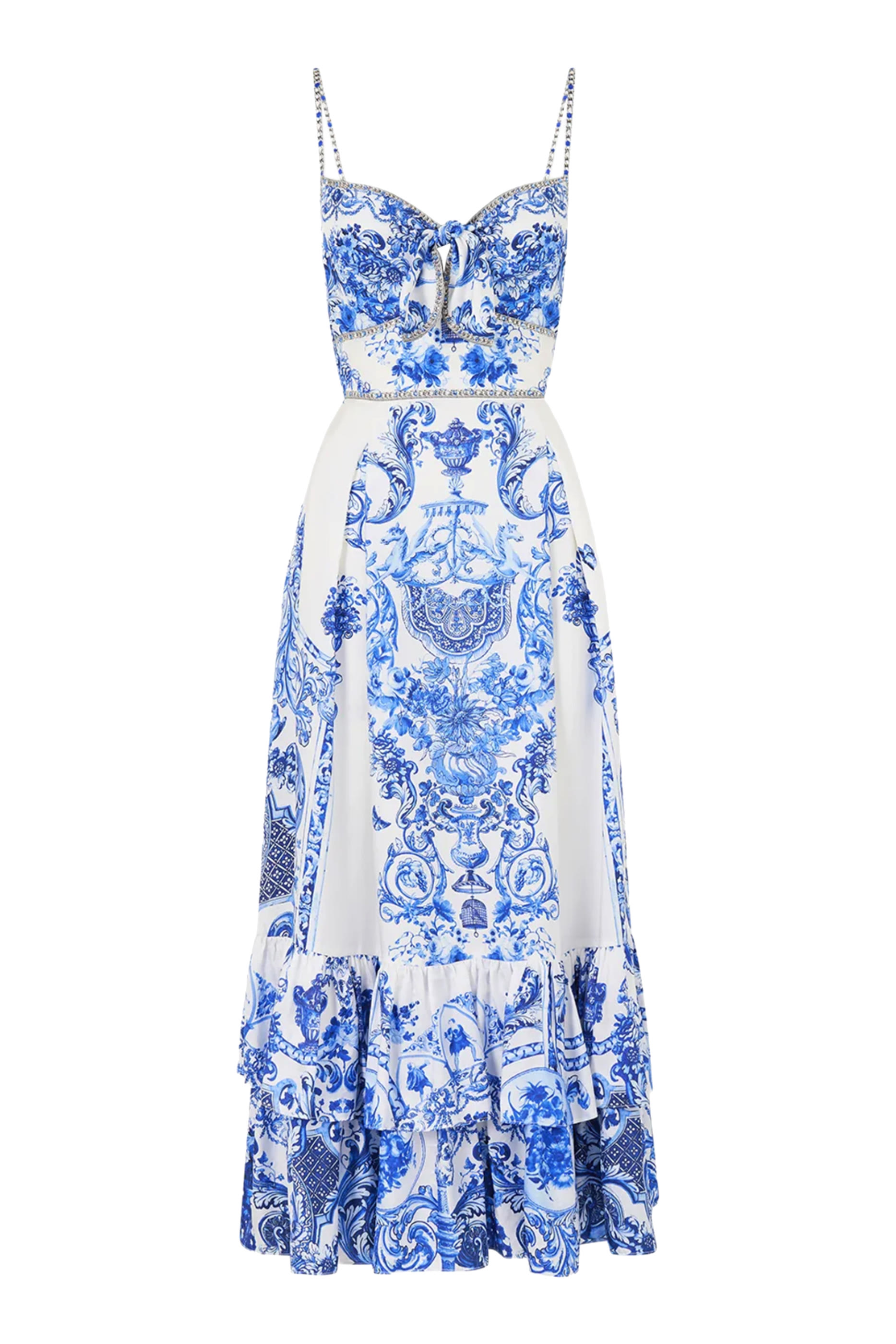 Ruffle Hem Tie-Front Midi Dress