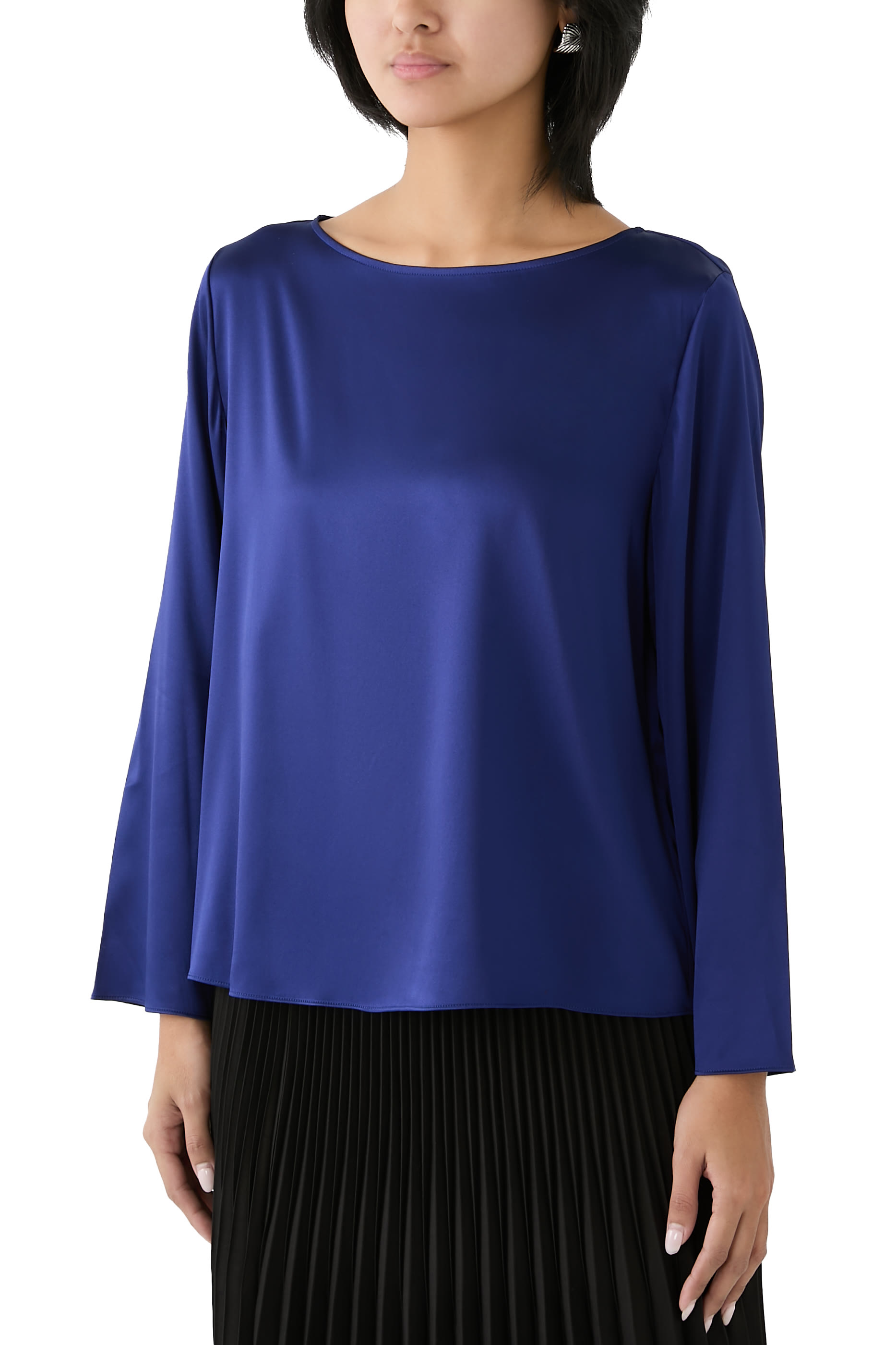 Stretch Silk Charmeuse Bateau Neck Top