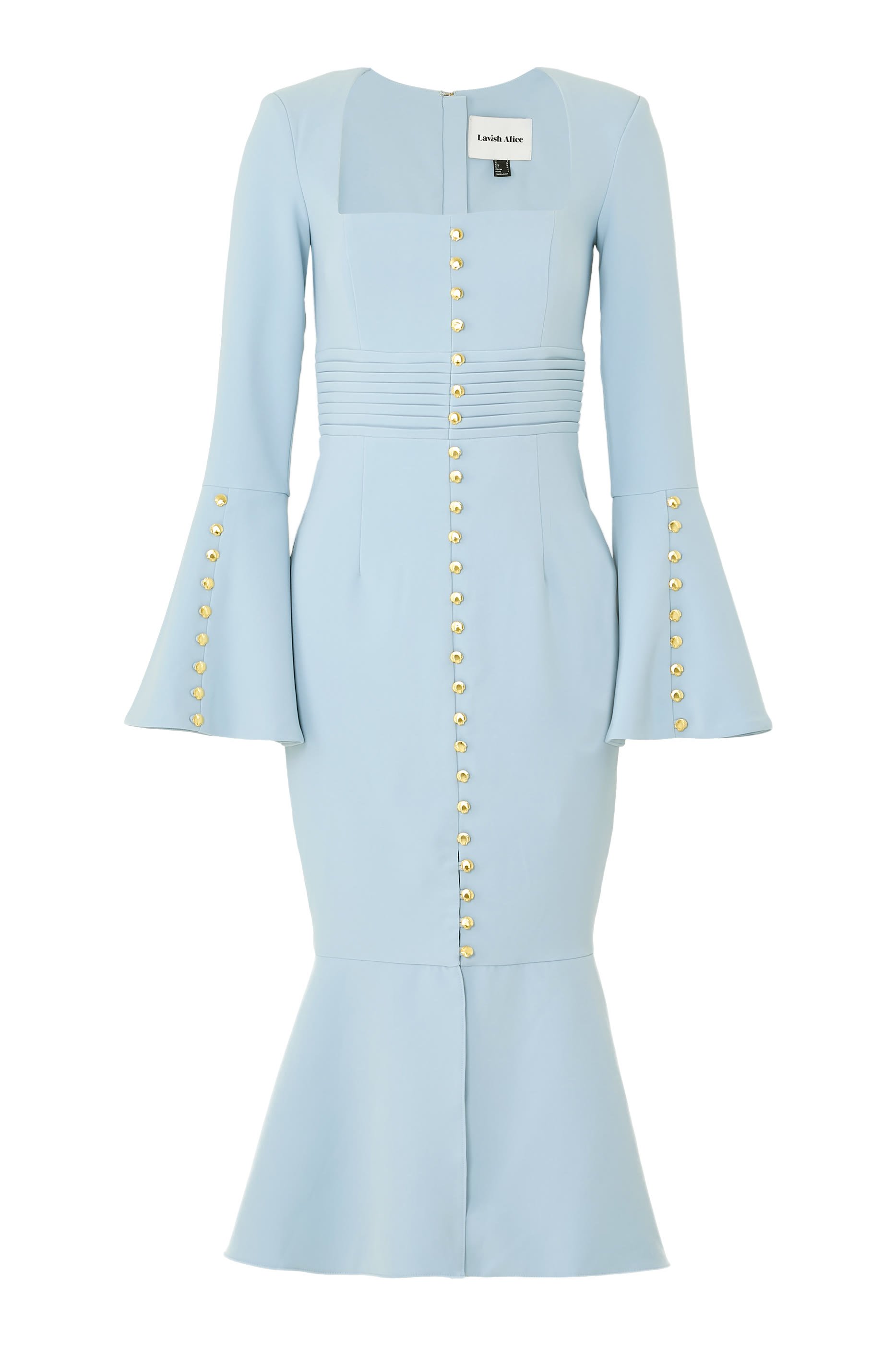 Serena Fluted Sleeves Micro Shell Button Midi Dress