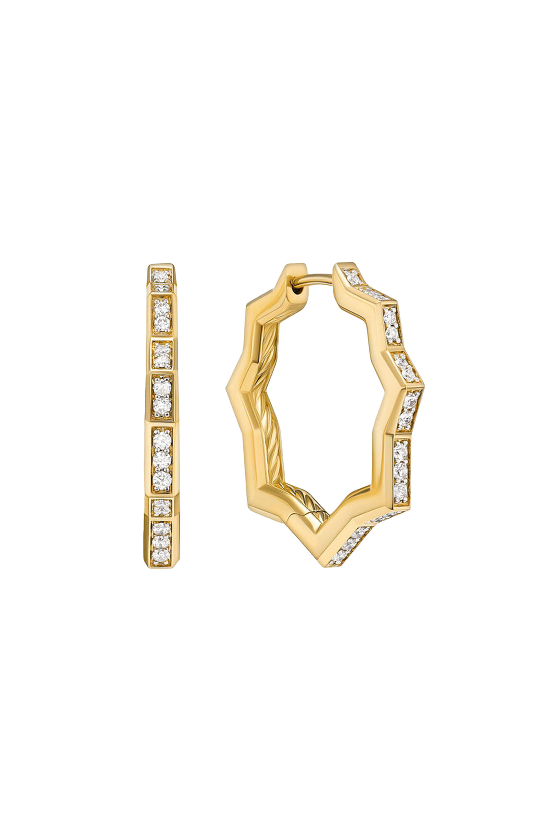 Zig Zag Stax Hoop Earrings, 18K Yellow Gold & Diamonds