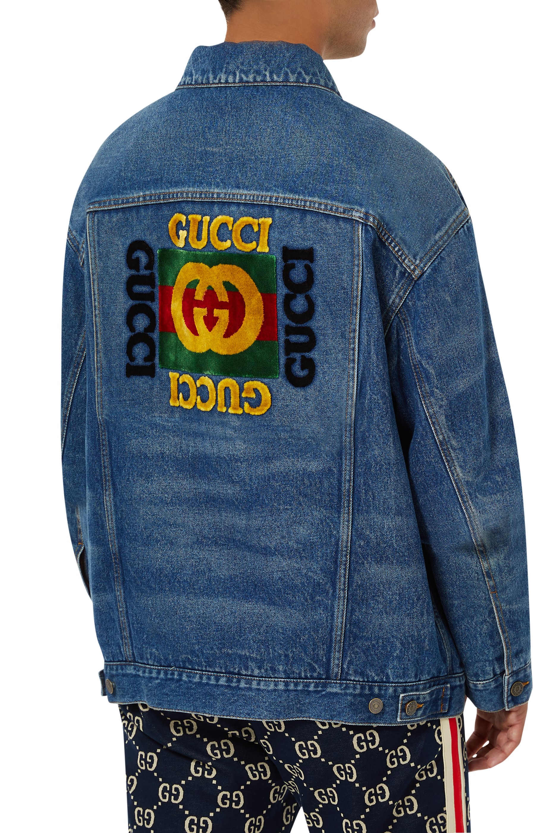 Oversized Embroidered Logo Denim Jacket