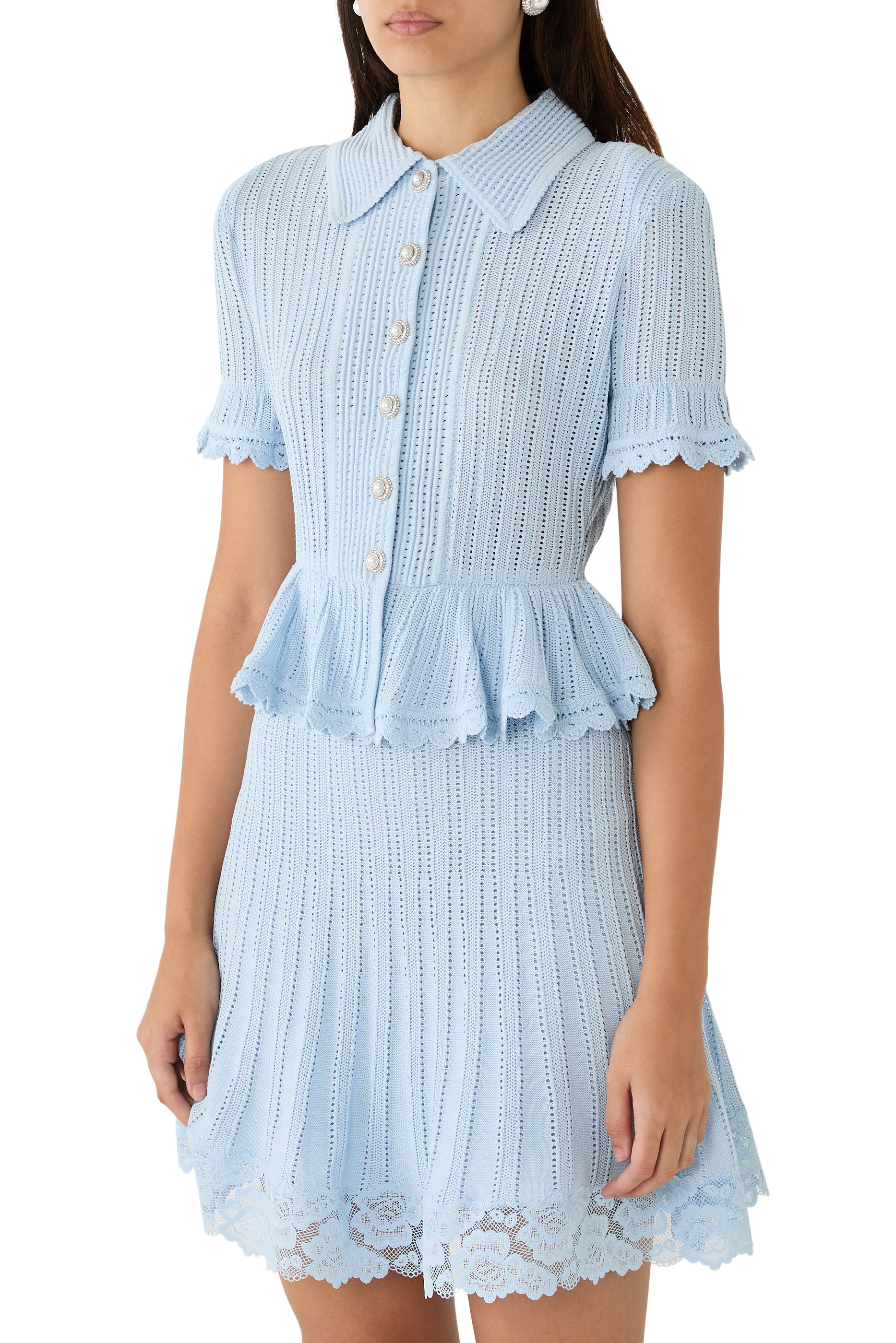 Pointelle Peplum Knit Mini Dress