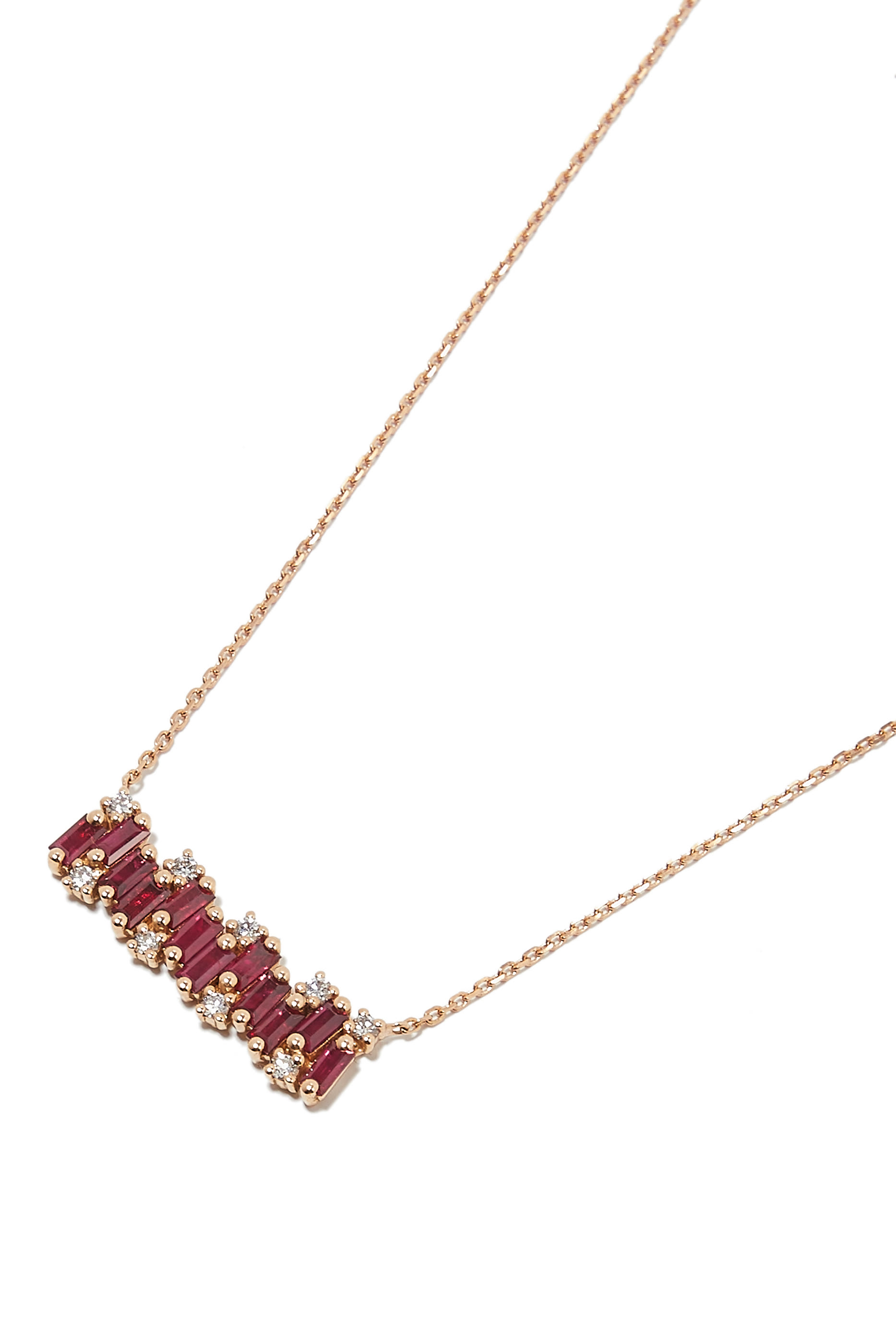 Wide Necklace, 18k Rose Gold with Ruby & Diamond