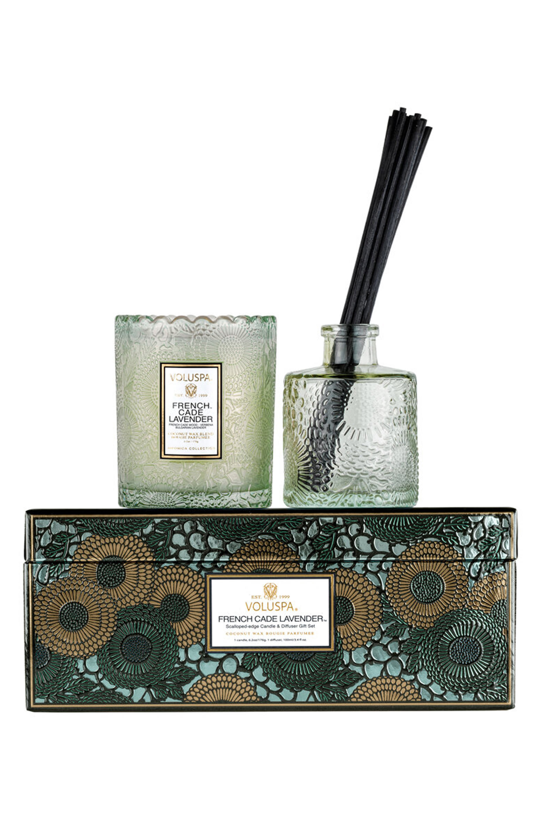 French Cade Lavender Scalloped Candle and Diffuser Gift Set