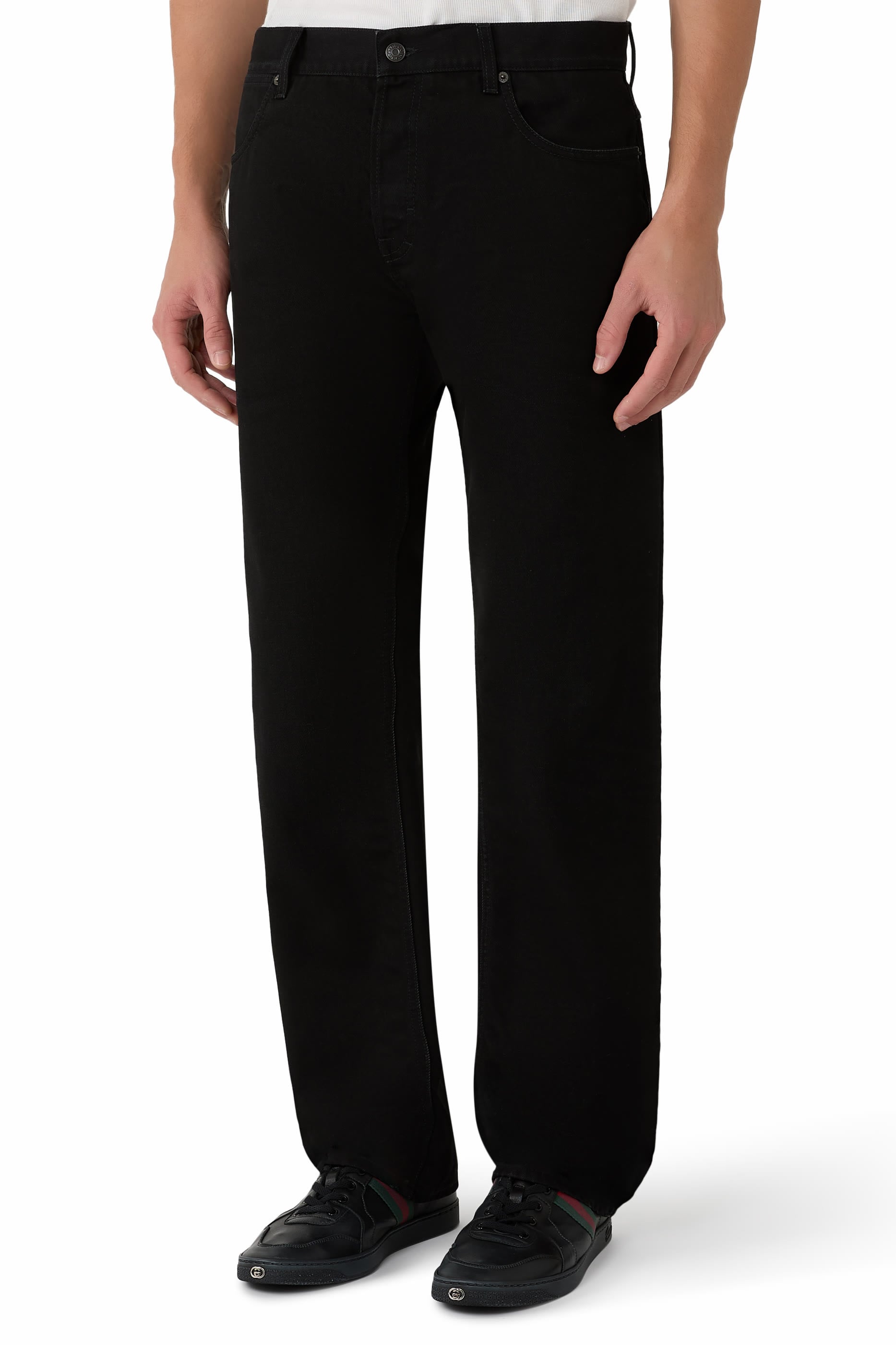 Embroidered Cotton Denim Pants