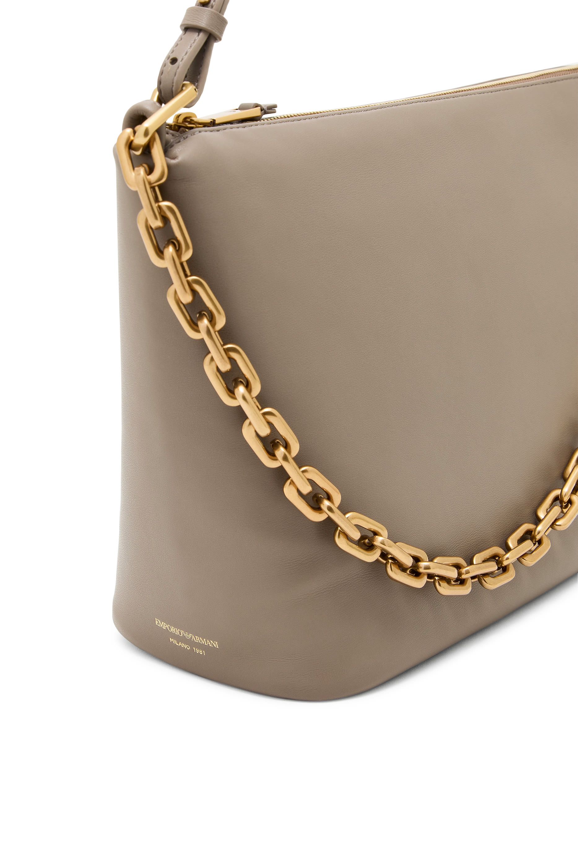Medium Leather Hobo Bag with Chain