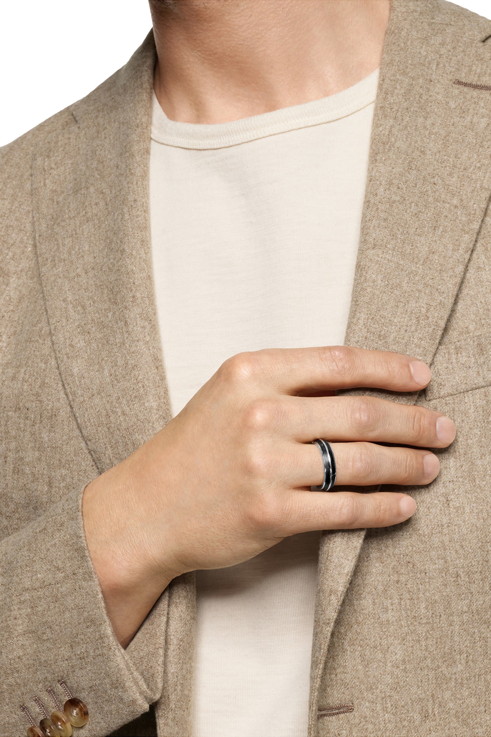 Knife Edge Band Ring, 18K White Gold & Forged Carbon