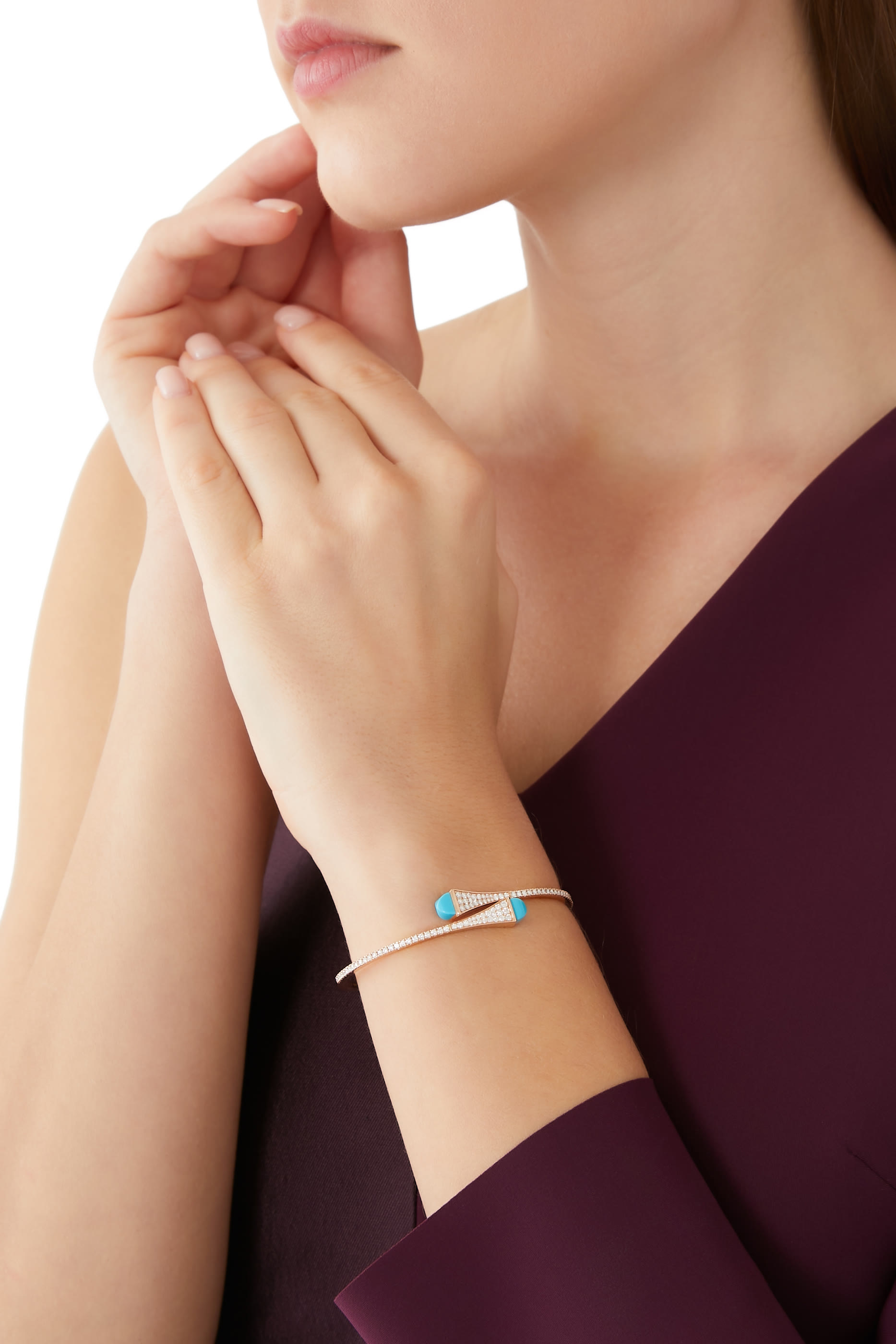 Cleo Diamond Midi Slip-On Bracelet, 18K Rose Gold with Turquoise & Diamond