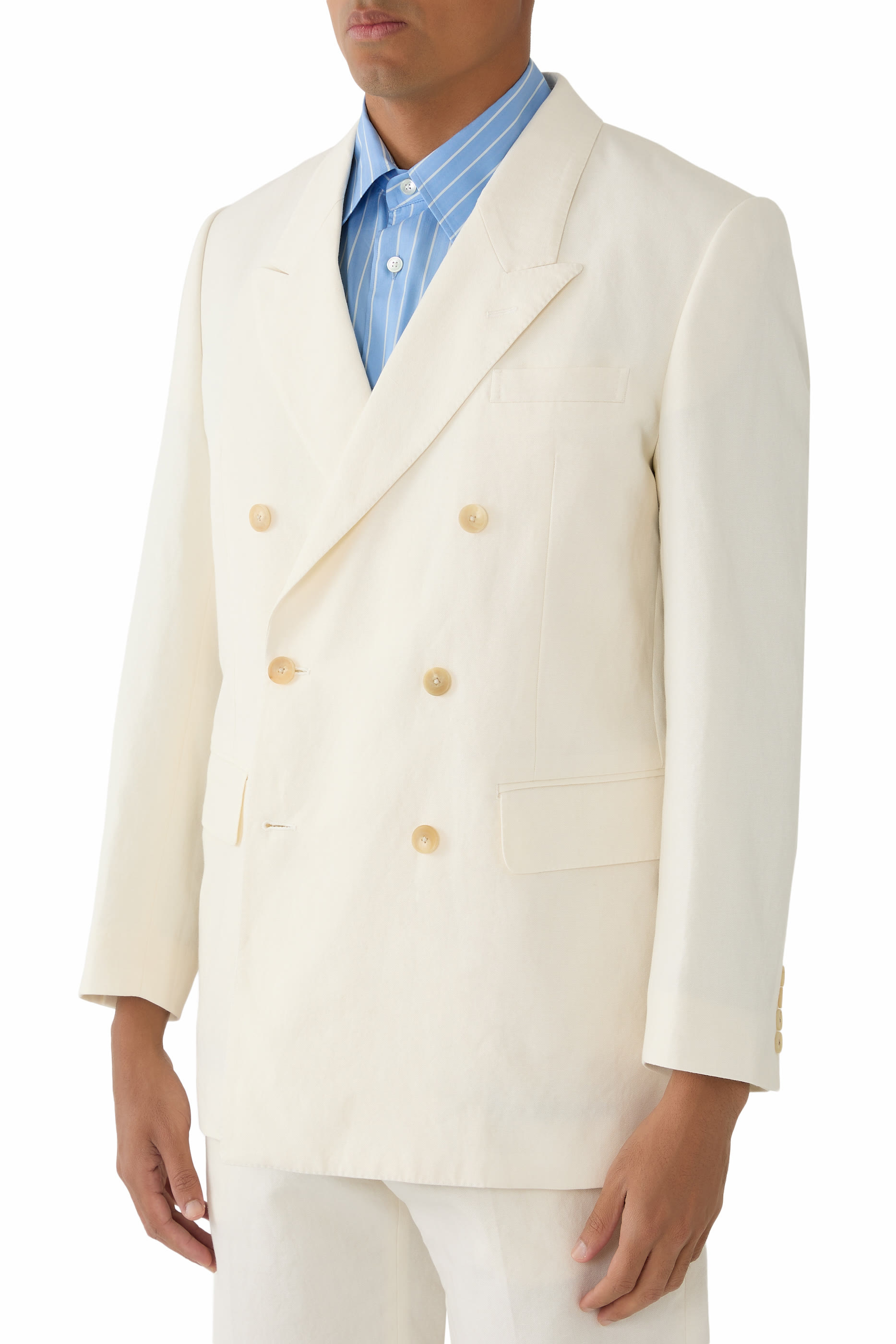 Wool Cotton Linen Ox Double-Breasted Jacket
