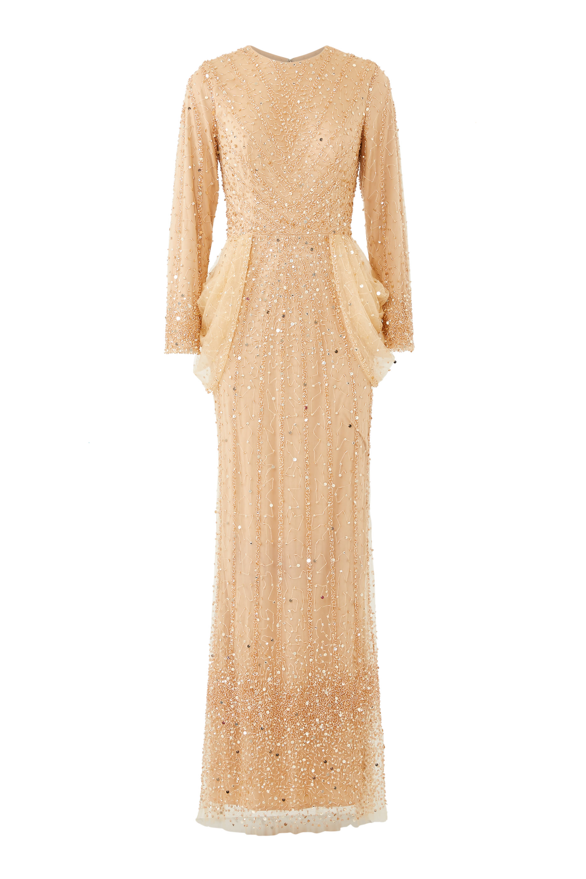Sequin-Embellished Long Sleeves Gown