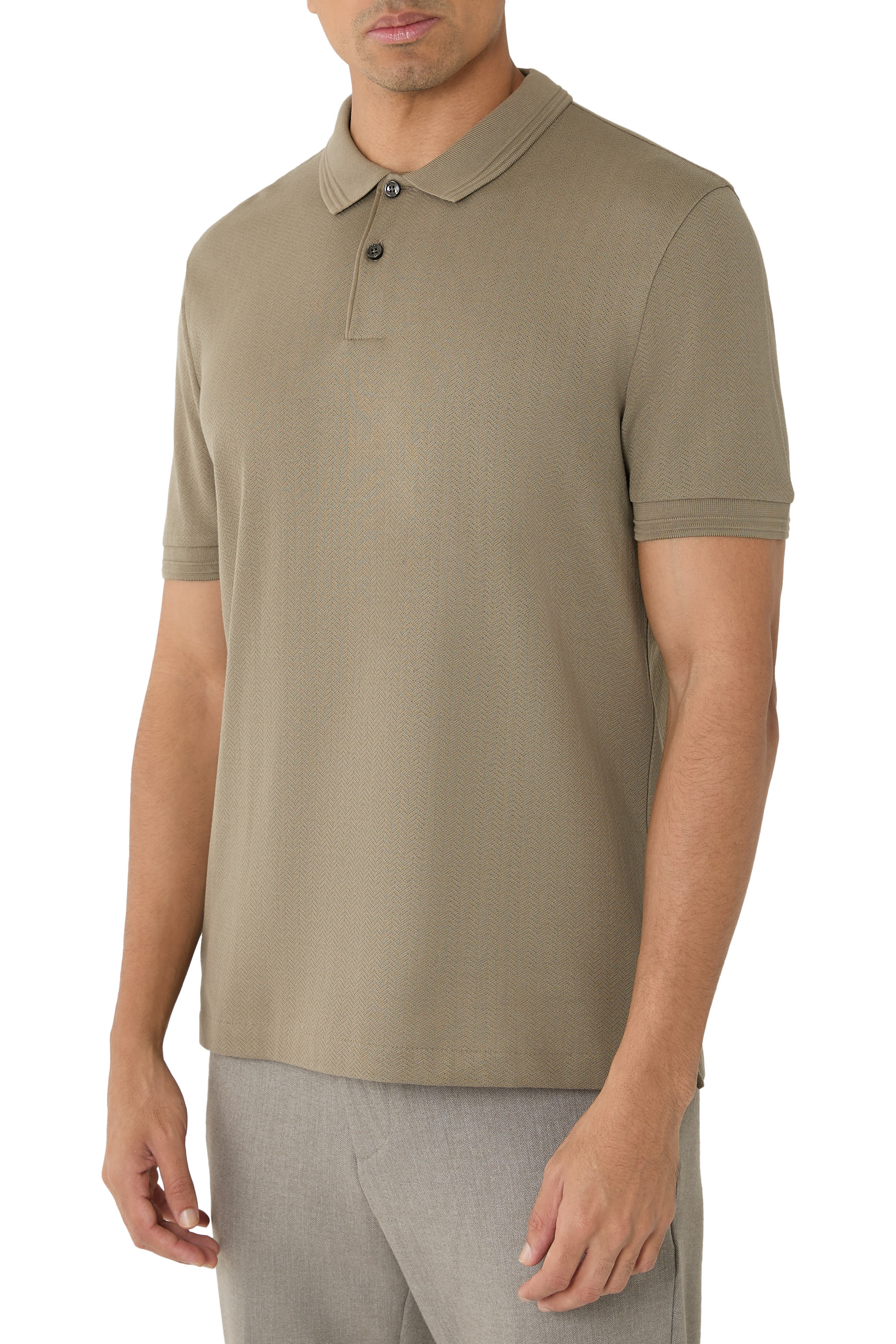 Cotton Polo Shirt with Herringbone Structure
