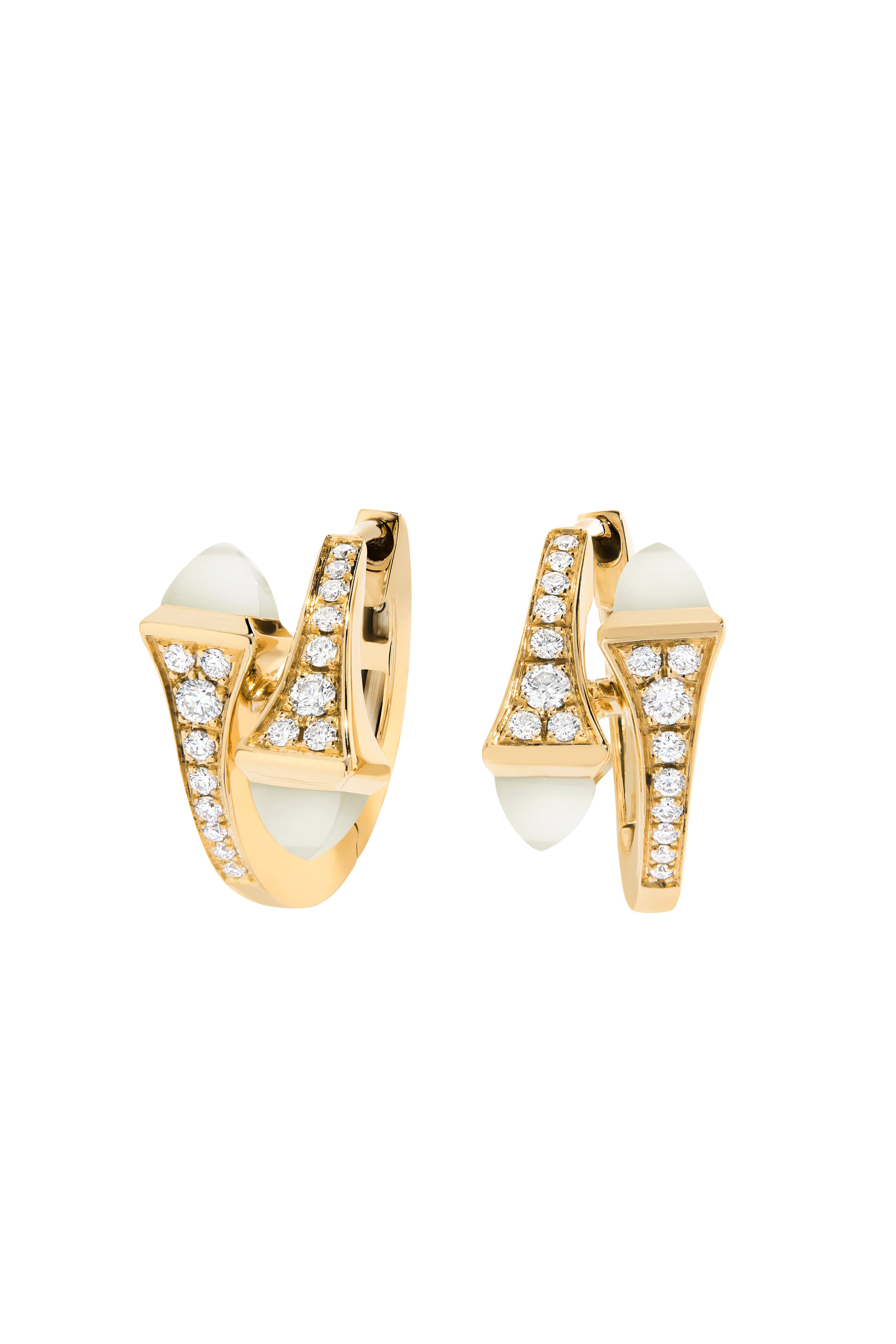 Cleo Open Hoop Earrings, 18k Yellow Gold & Moonstone, Diamonds