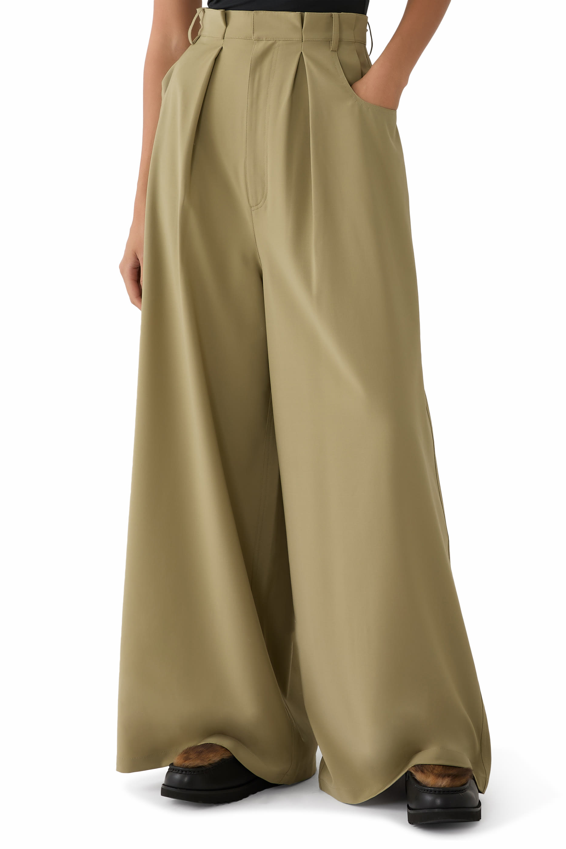 Tropical Wool Walker Wide-Leg Pants