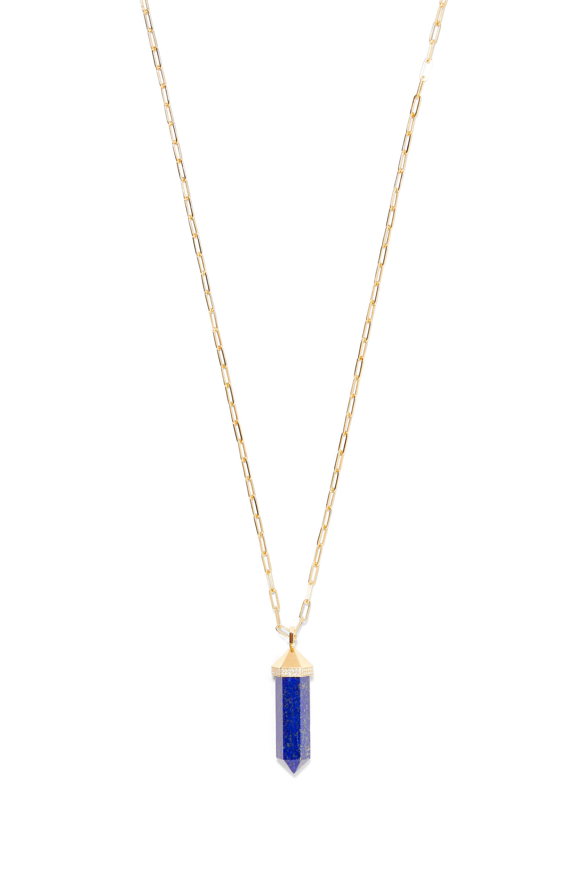 Vertical Chakra Necklace, 18k Yellow Gold with Diamonds & Lapis Lazuli