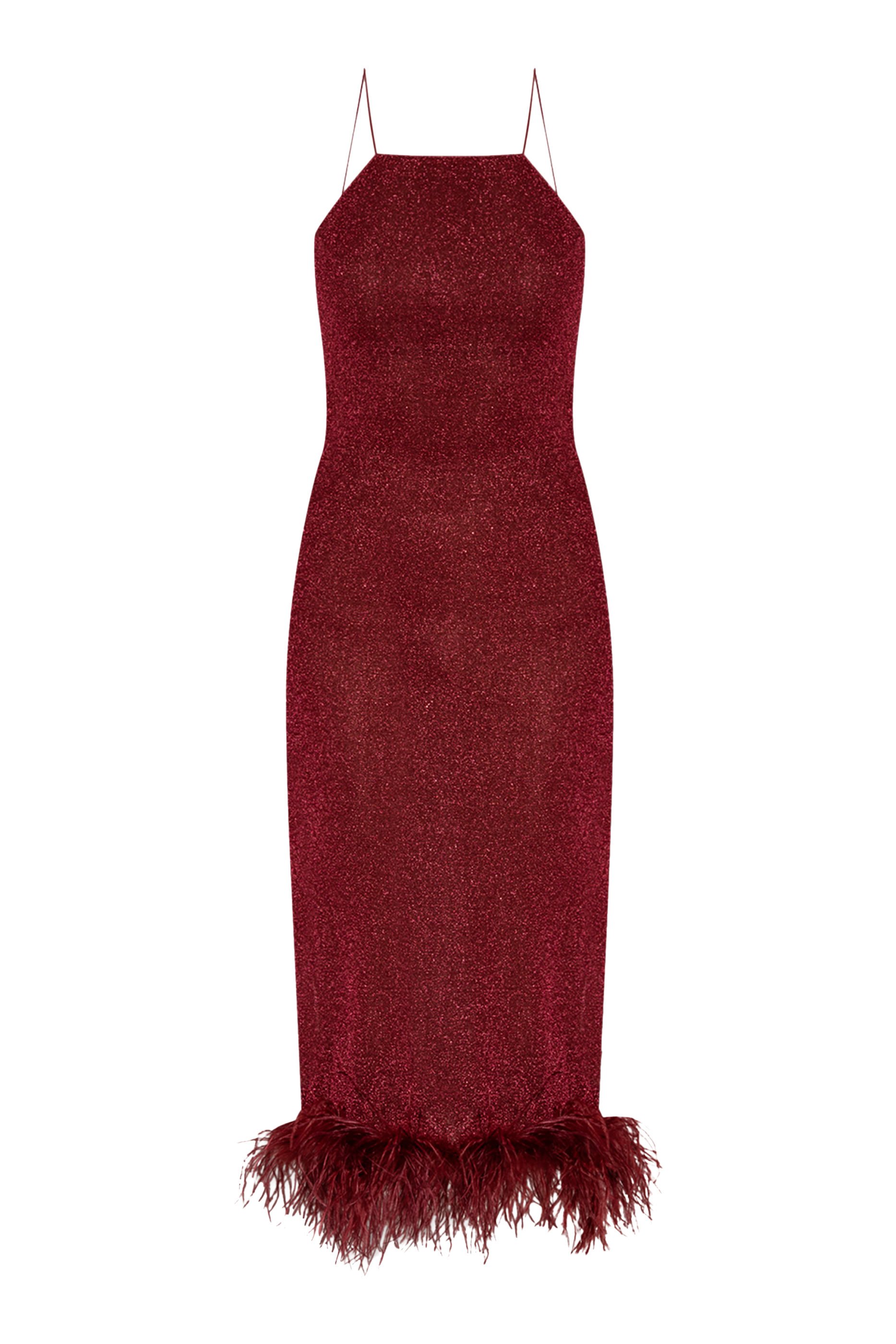 Lumiere Lurex Feather-Trimmed Midi Dress