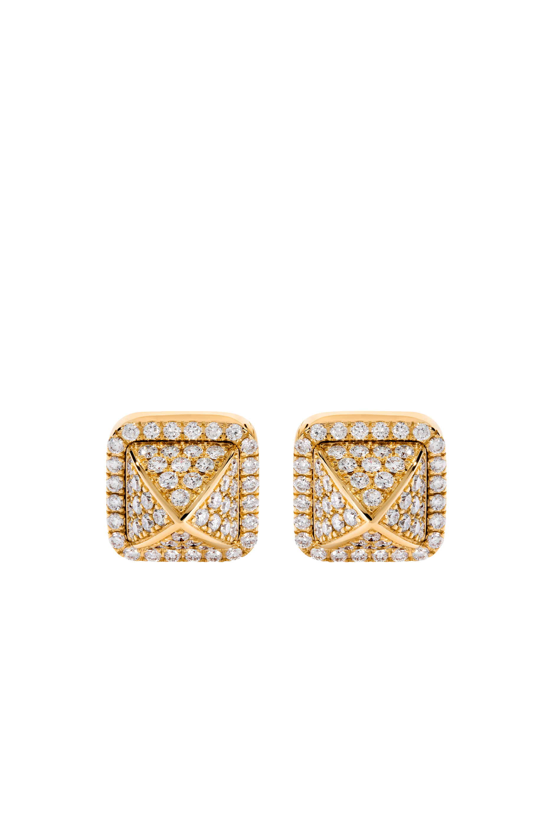 Cleo Pyramid Stud Earrings, 18k Yellow Gold Full Diamonds