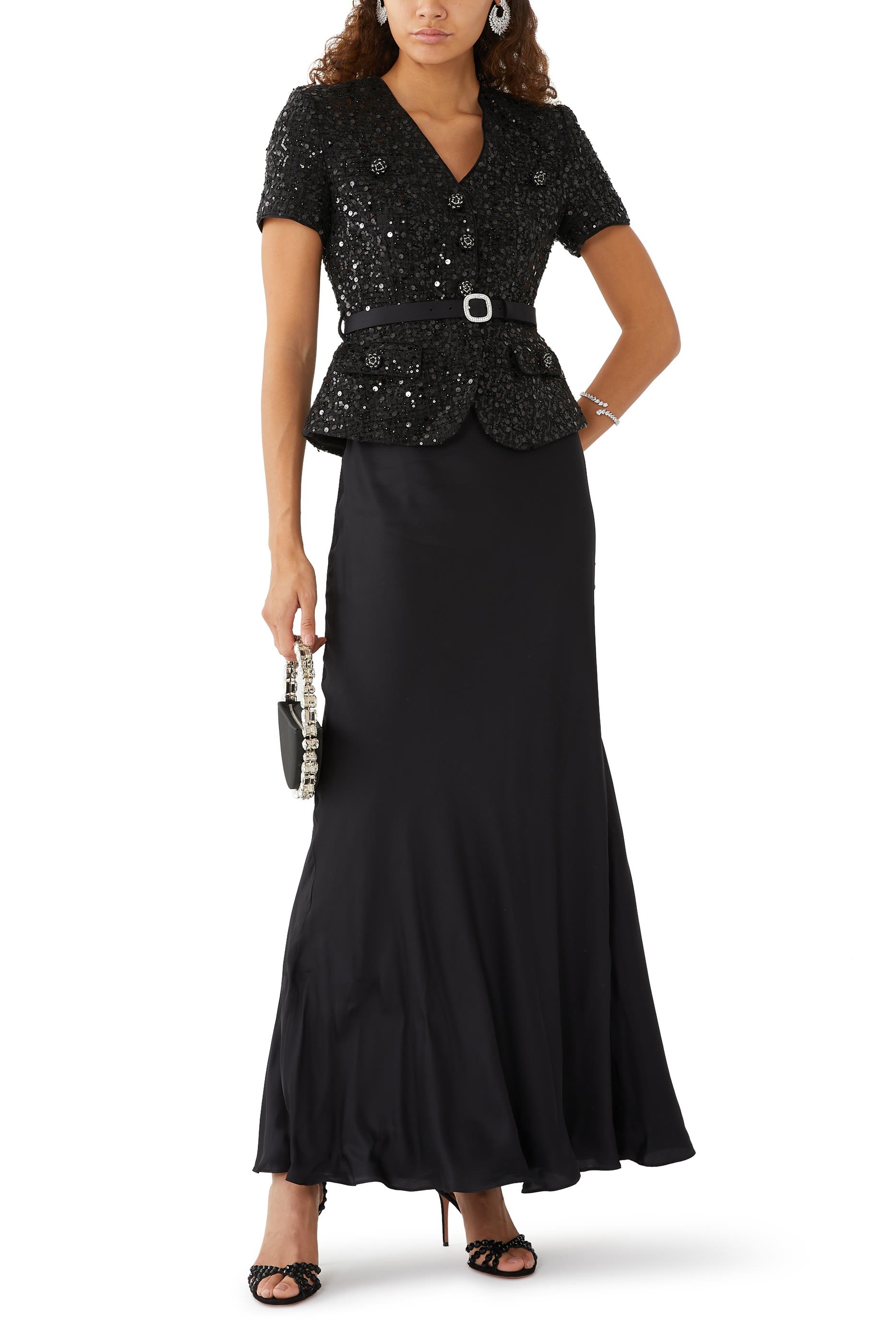 Sequin Boucle Maxi Dress