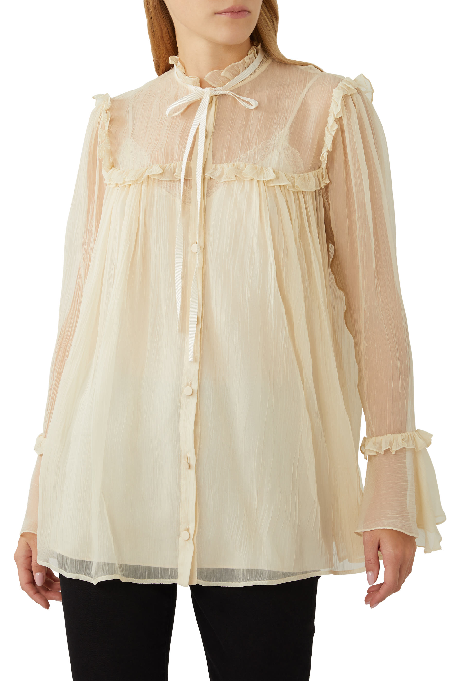 Silk Chiffon Ruffle Shirt