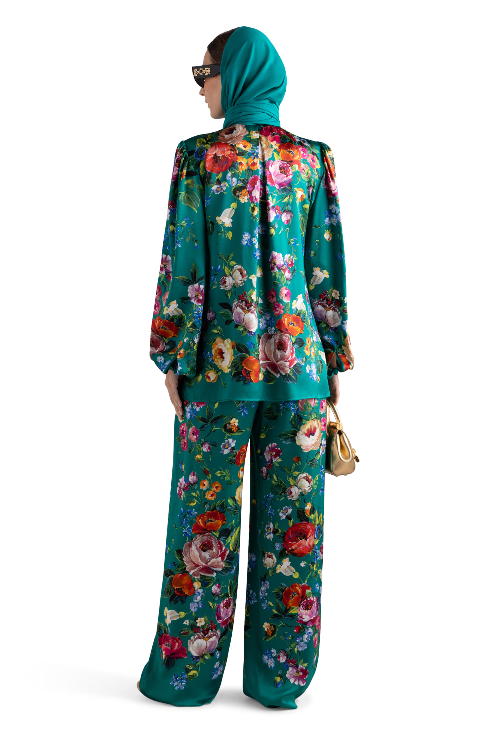 Rose-Print Satin Shirt