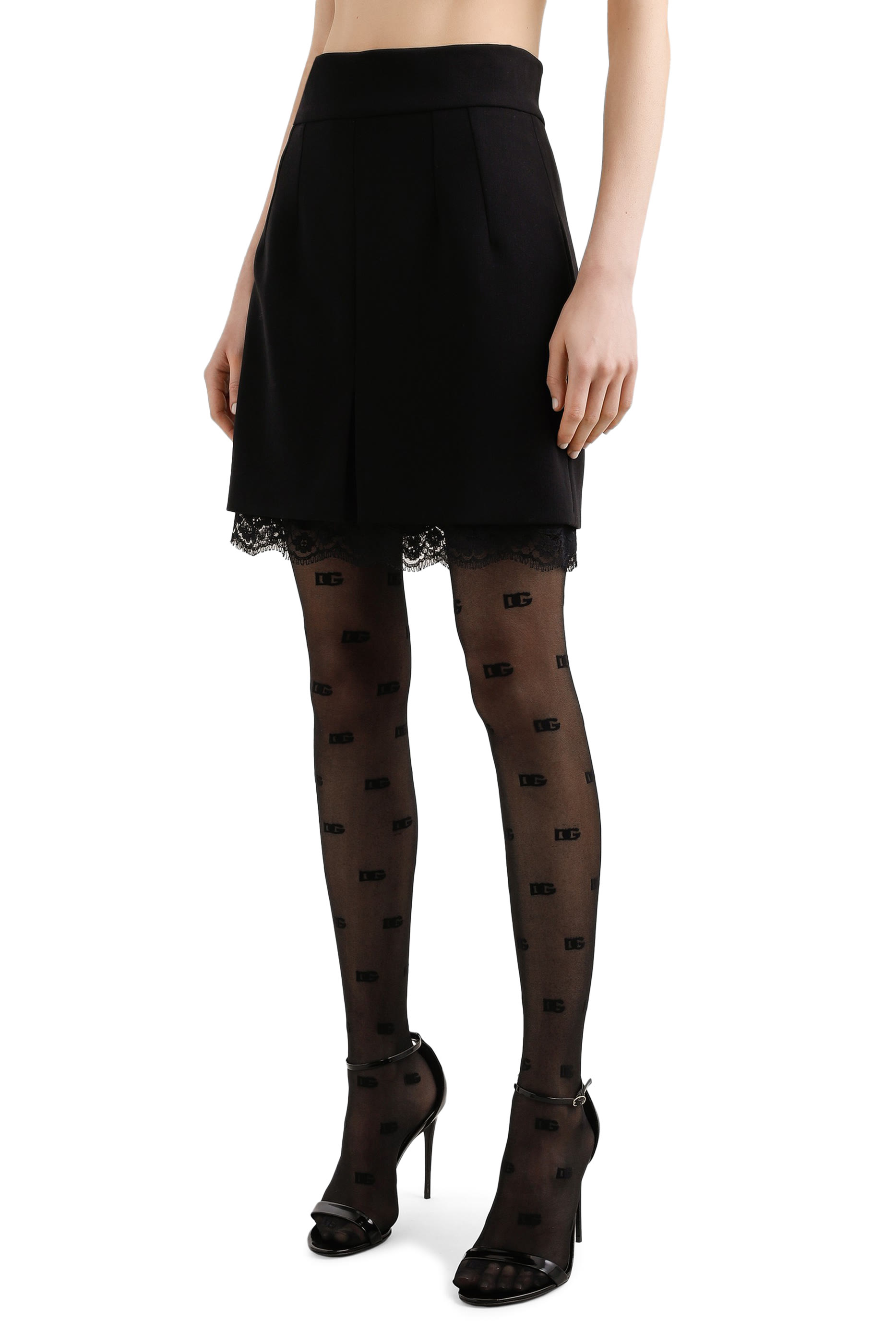 Lace-Trim Wool Mini Skirt