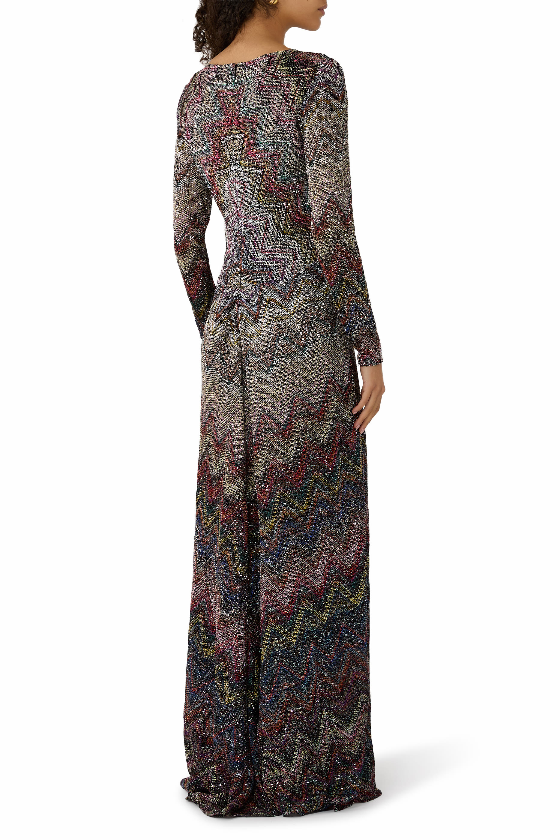 Zigzag Sequinned Lam&eacute; Maxi Dress
