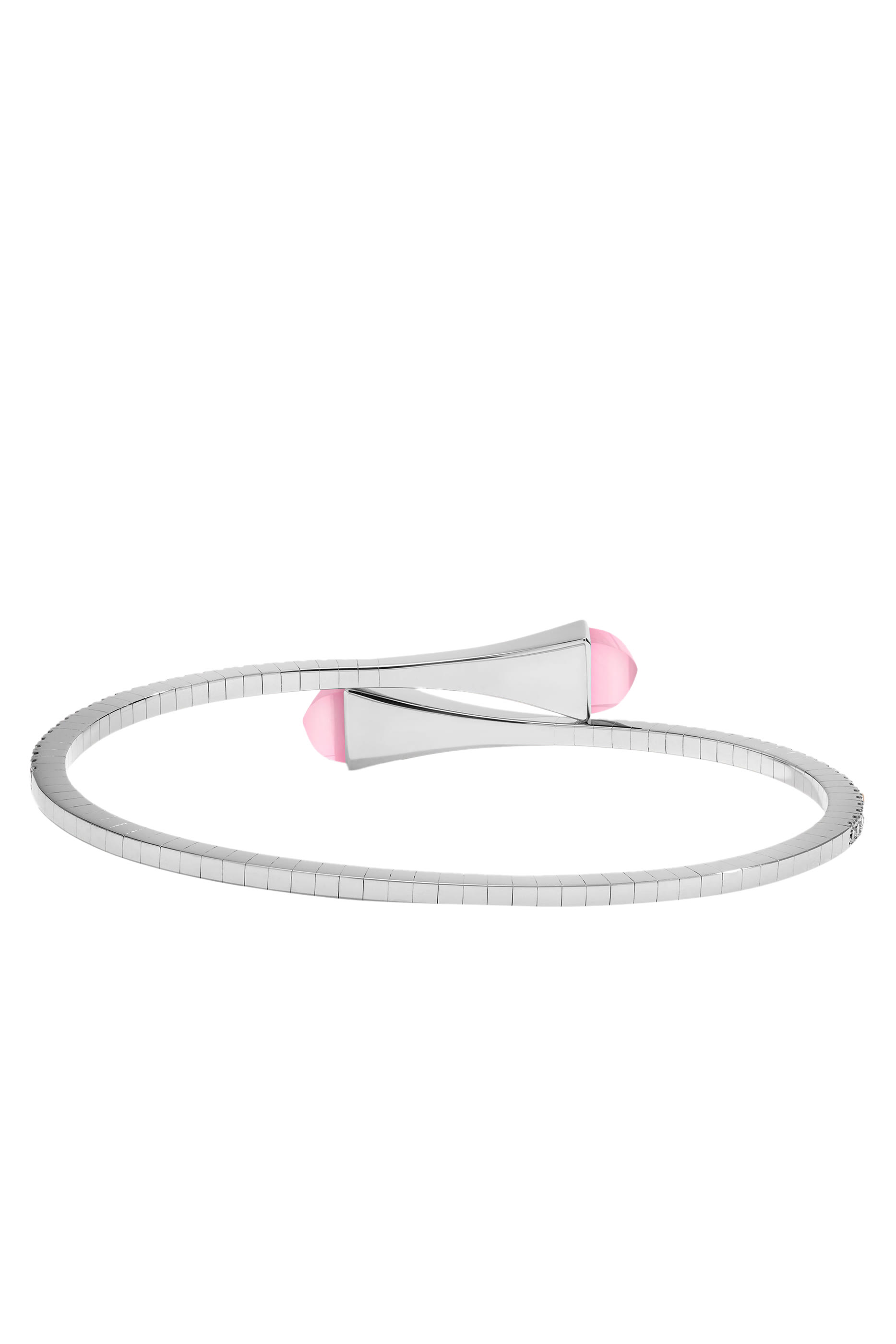Cleo Midi Slip-On Bracelet, 18k White Gold with Diamonds & Pink Quartz Agate