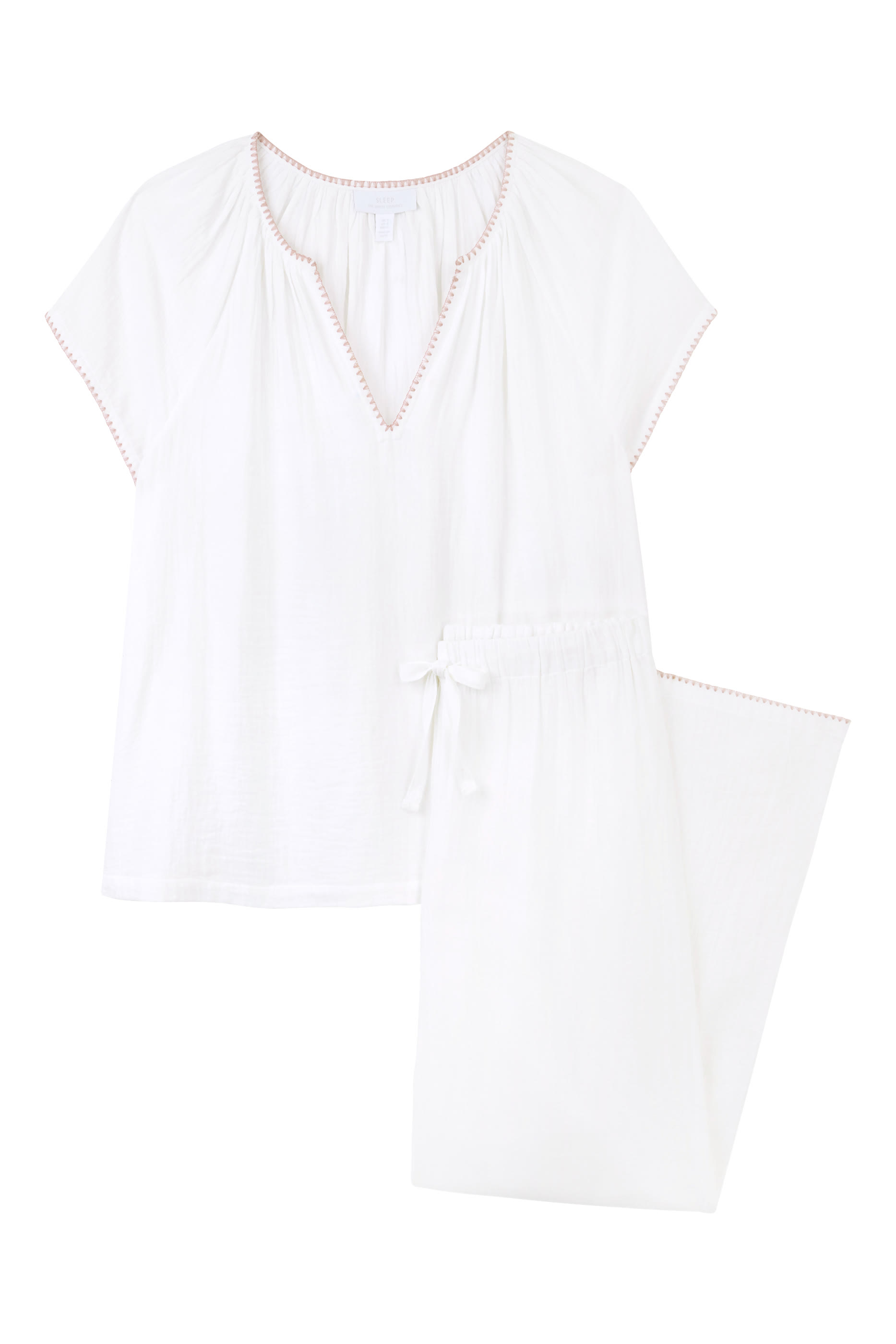 Blanket Stitch Boho Cropped Pajama Set Organic Double Cotton