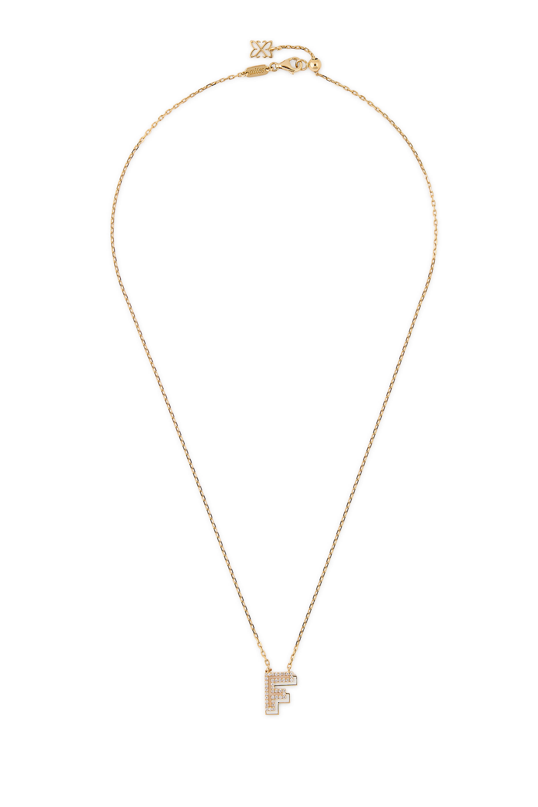 Letter &lsquo;A&rsquo; Mini Necklace, 18k Yellow Gold & Enamel, Diamonds