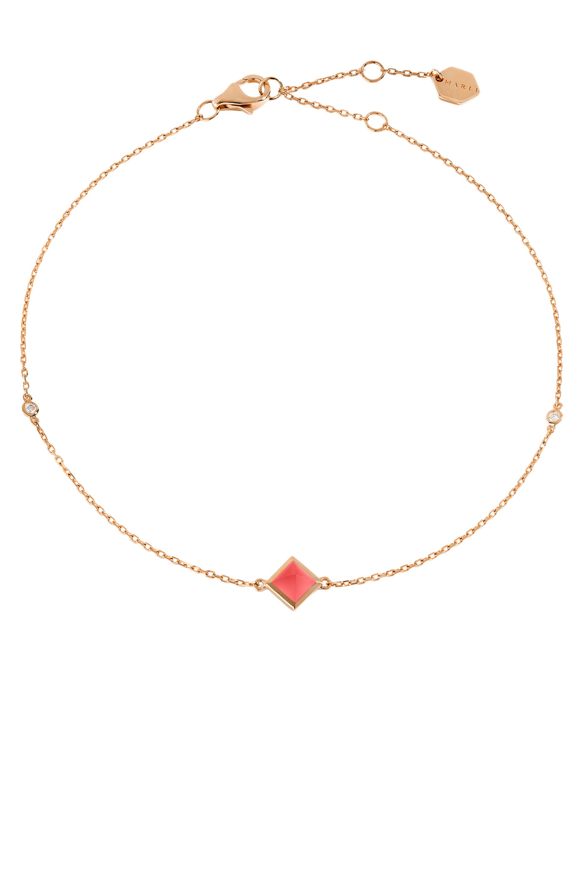 Cleo Anklet, 18k Rose Gold with Diamond & Pink Coral