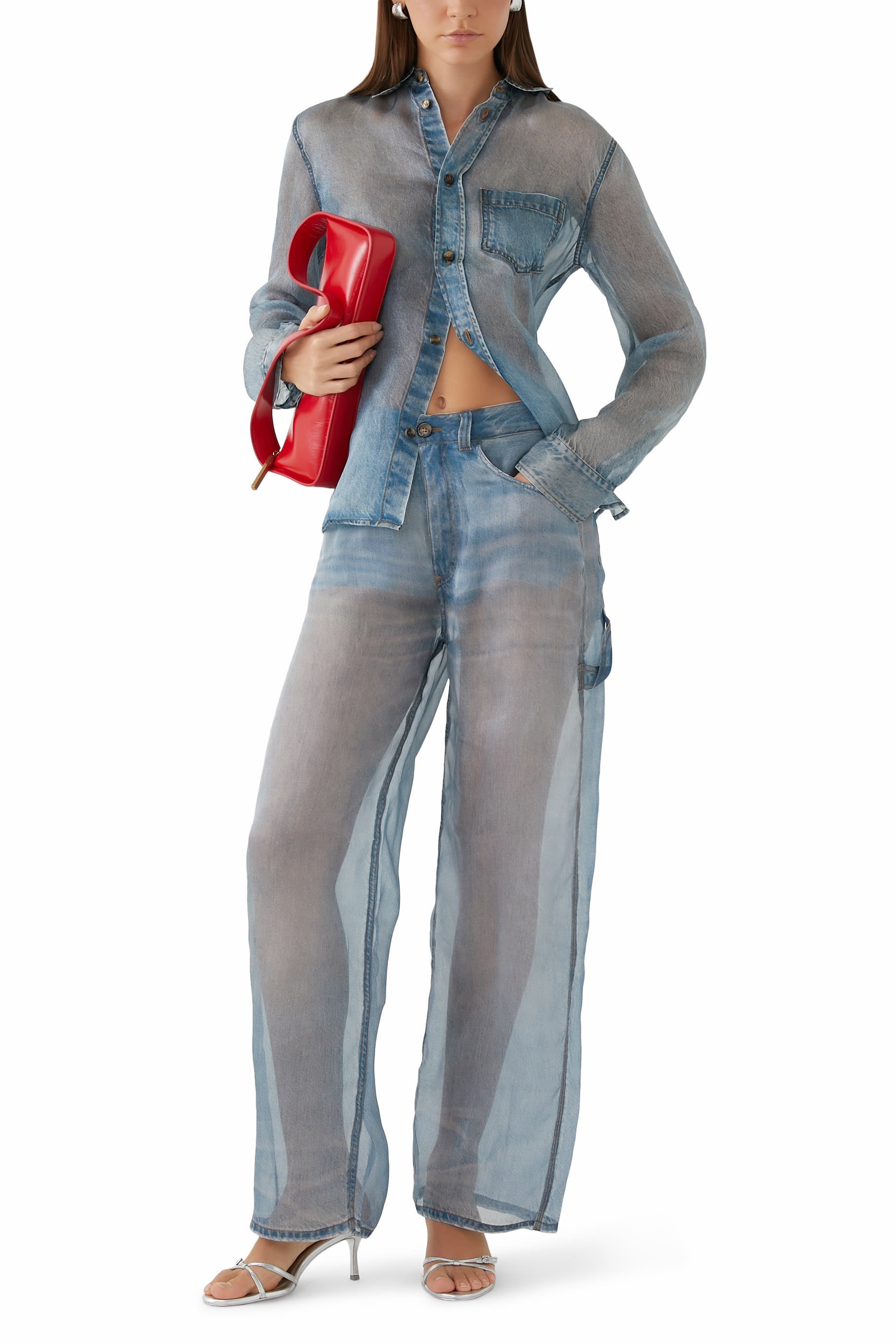 Winona Printed Sheer Denim Pants