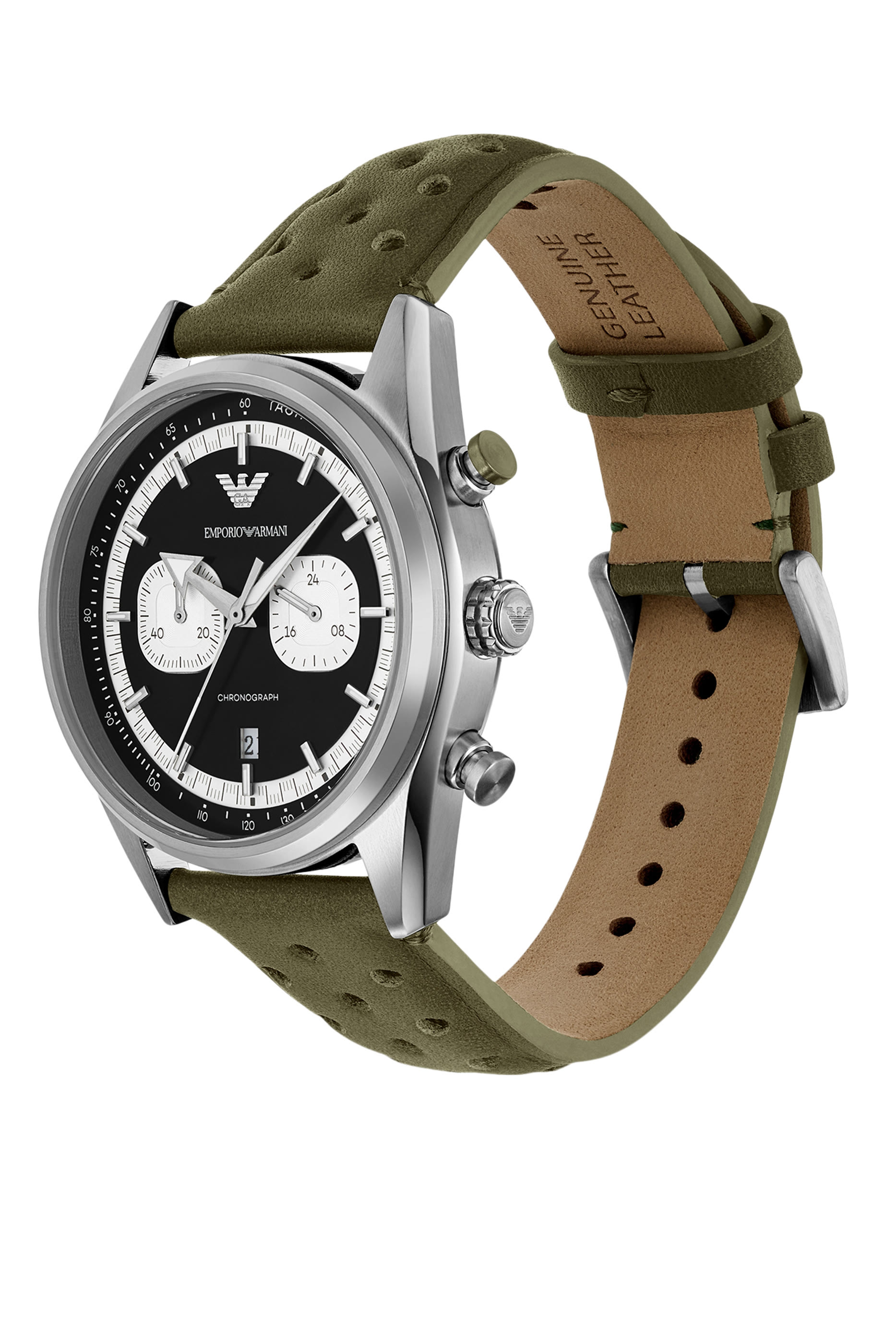 Chronograph Green Leather Watch 